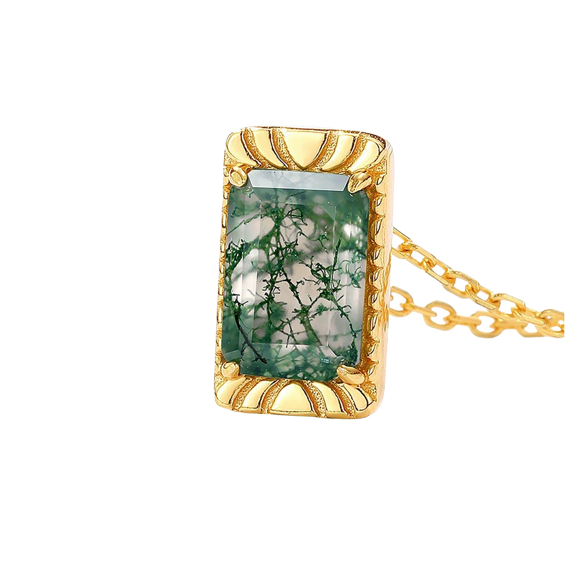 Belina 14K Green Moss Rectangular Necklace