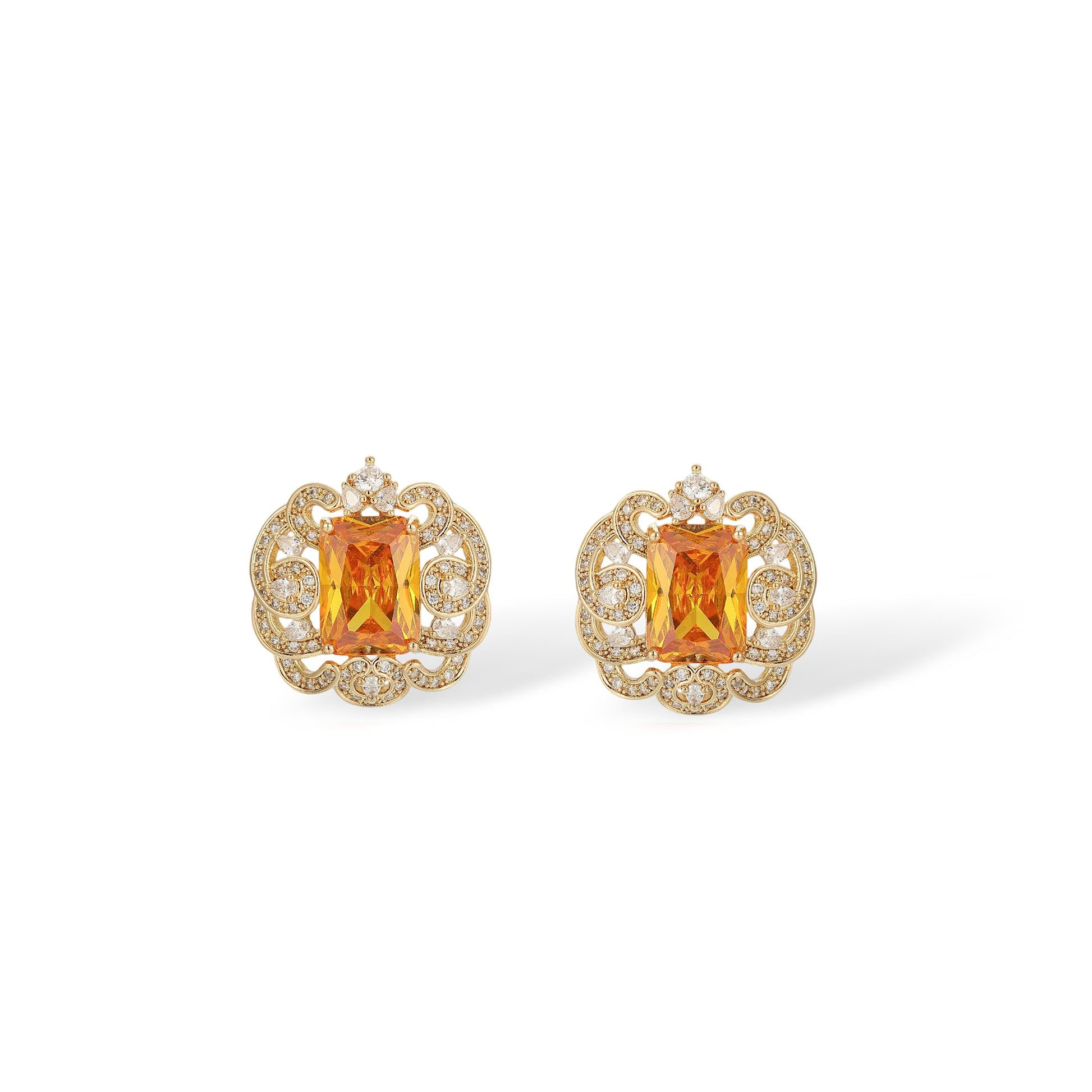 Berberta Orange Rectangular Stud Earrings & Necklace Set