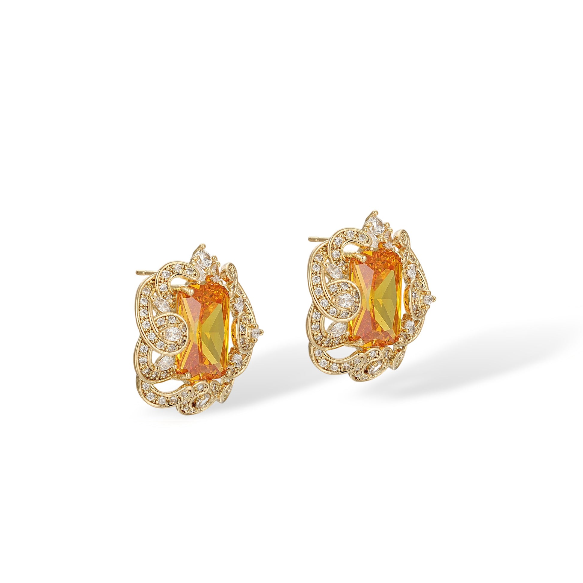 Berberta Orange Rectangular Stud Earrings & Necklace Set