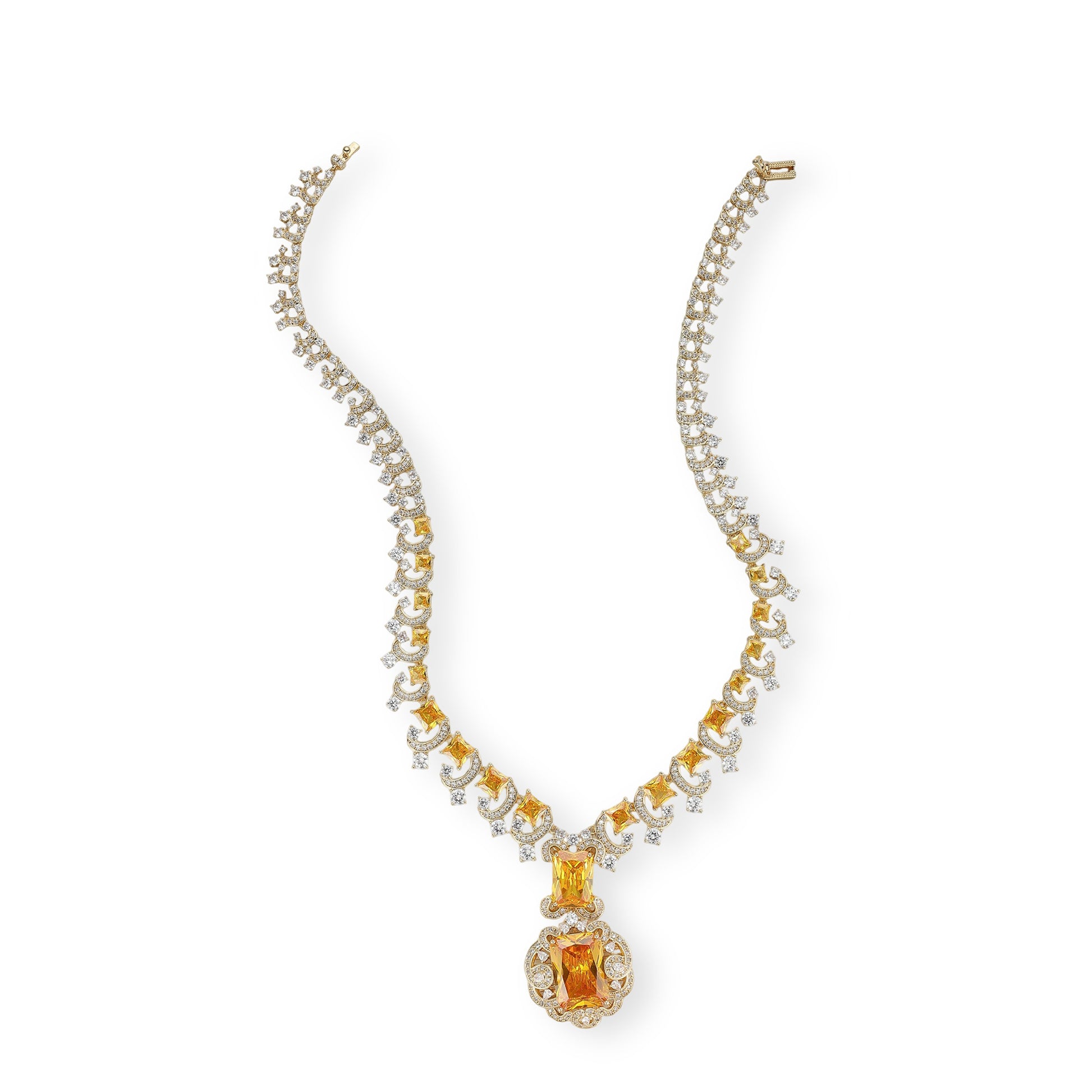 Berberta Orange Rectangular Stud Earrings & Necklace Set