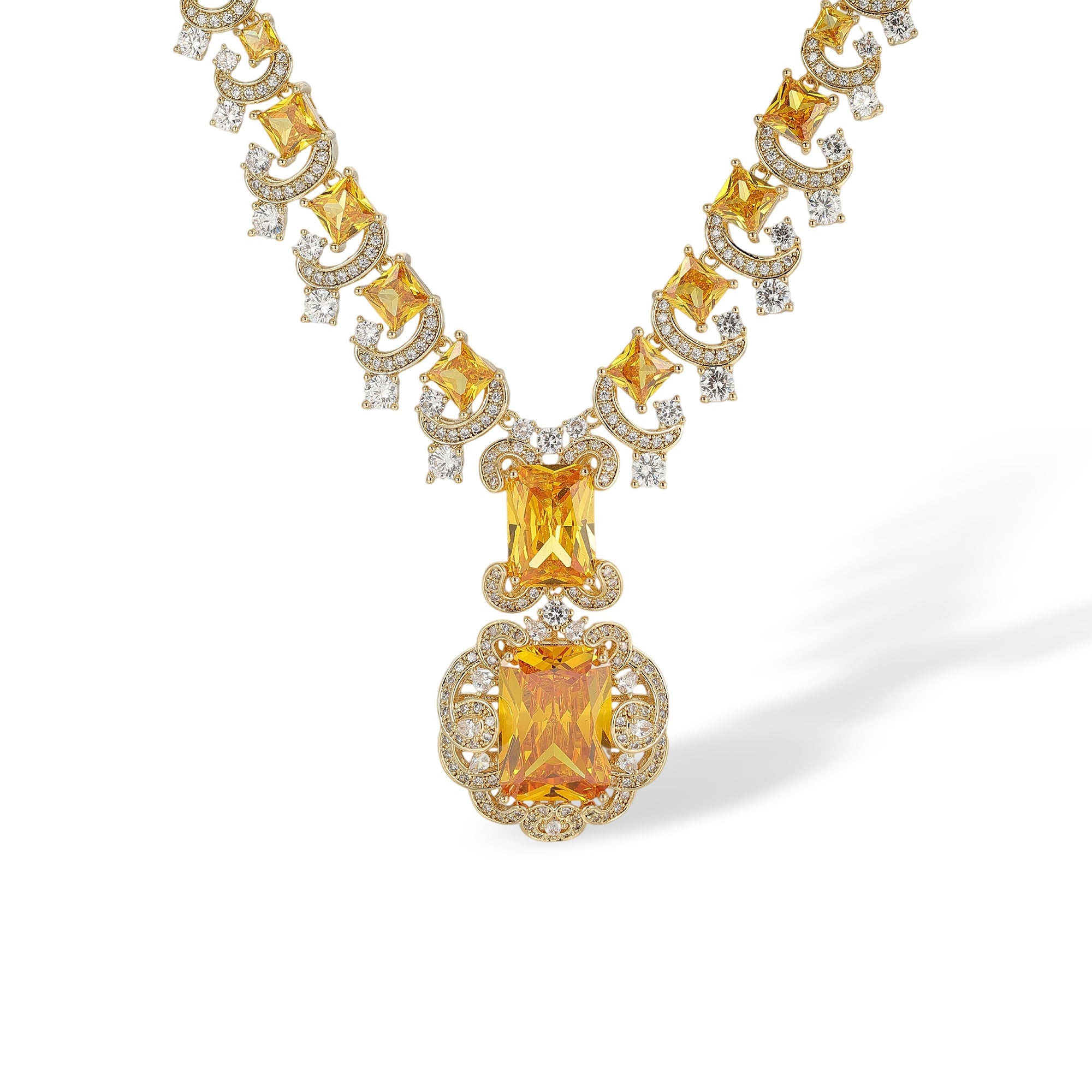 Berberta Orange Rectangular Stud Earrings & Necklace Set