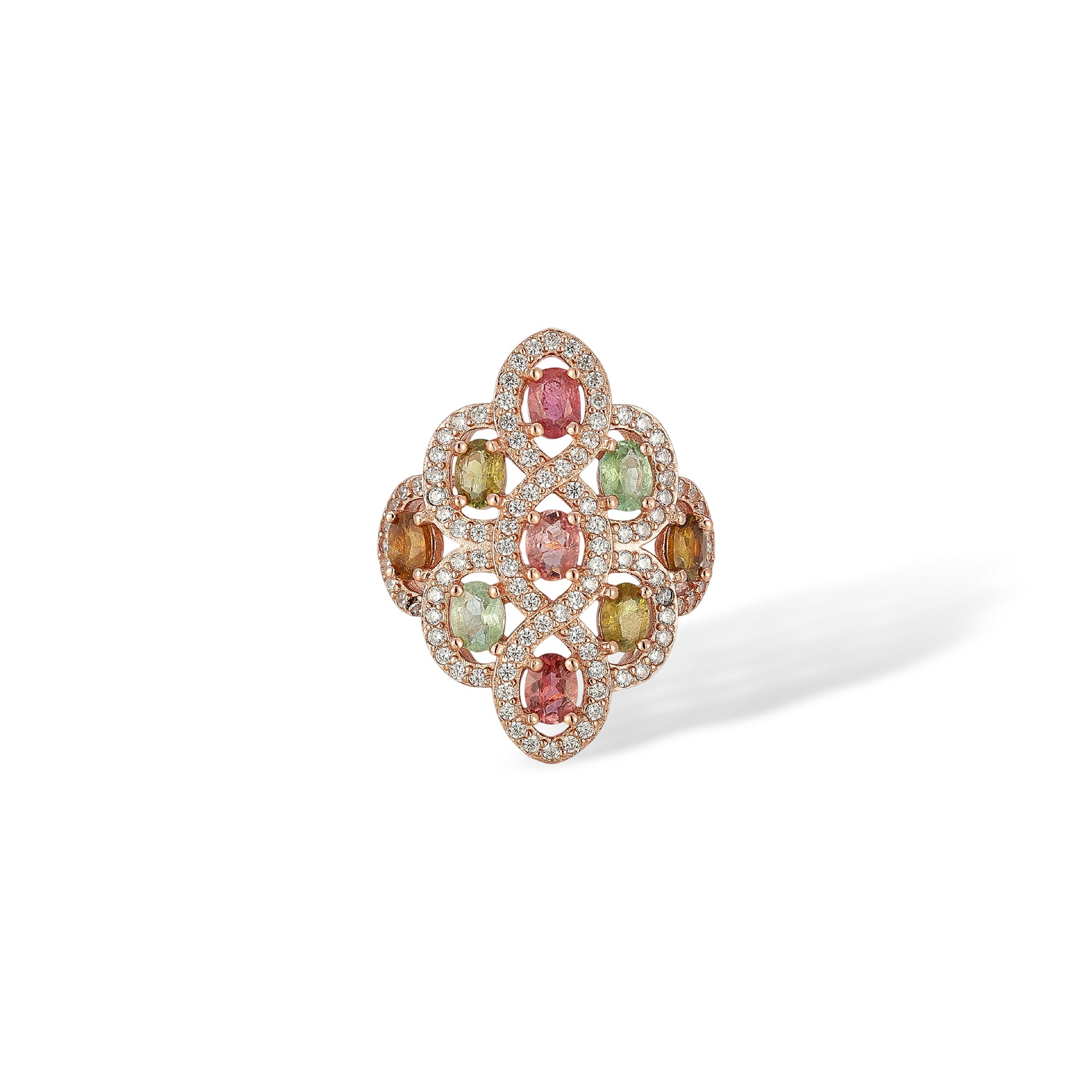 Bianca Multicolor Tourmaline Lattice Open Ring