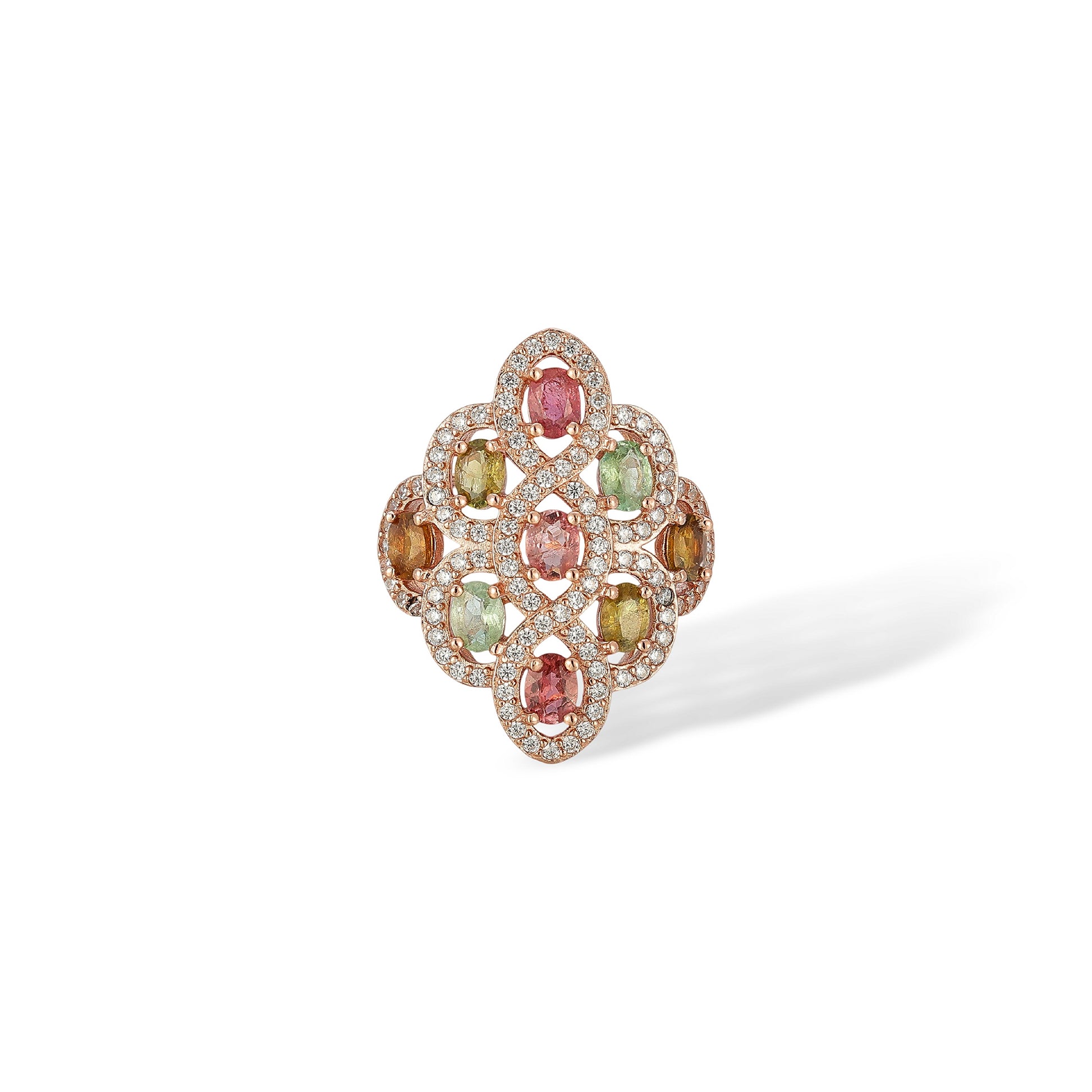 Bianca Multicolor Tourmaline Lattice Open Ring