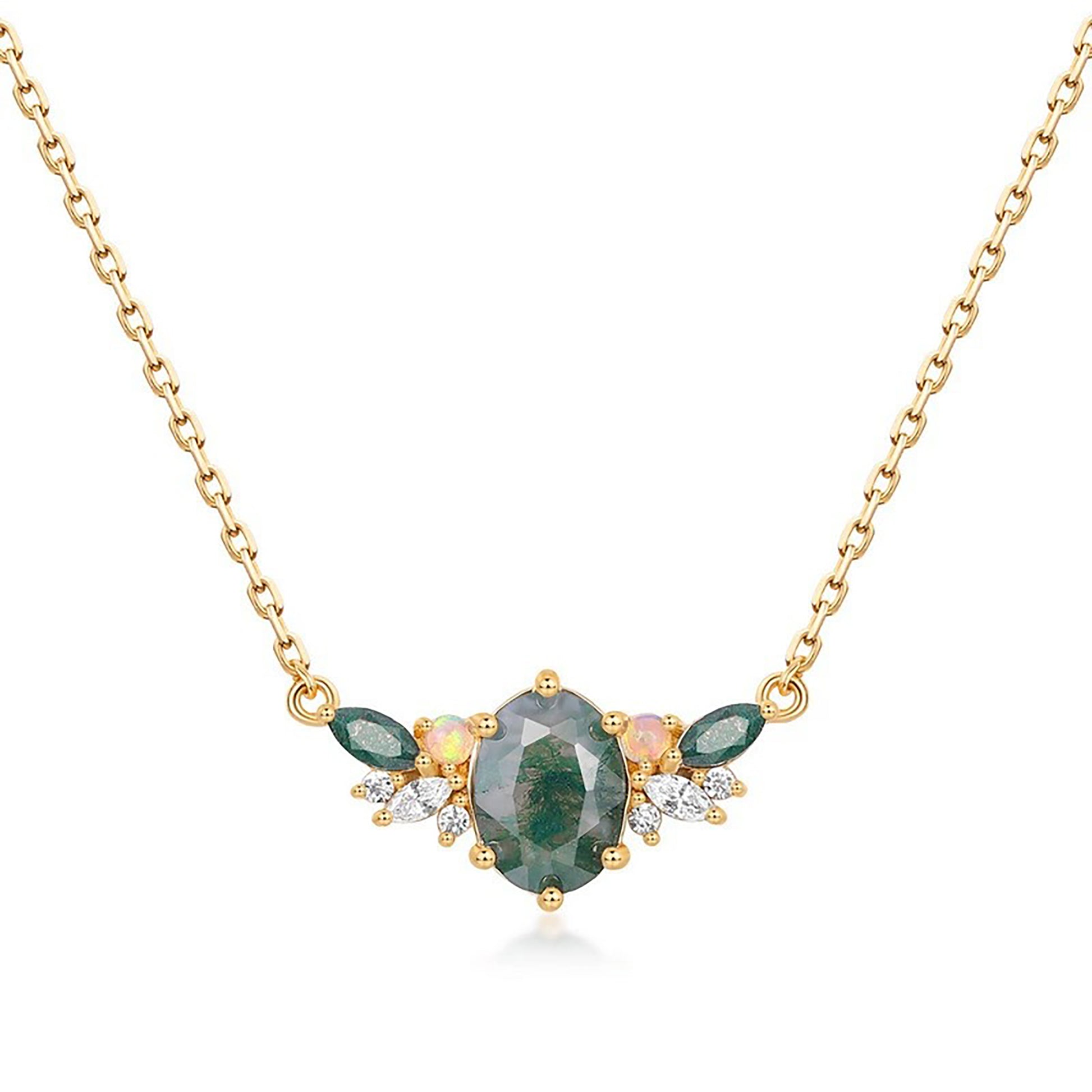 Brielle 14K Green Moss Oval Necklace