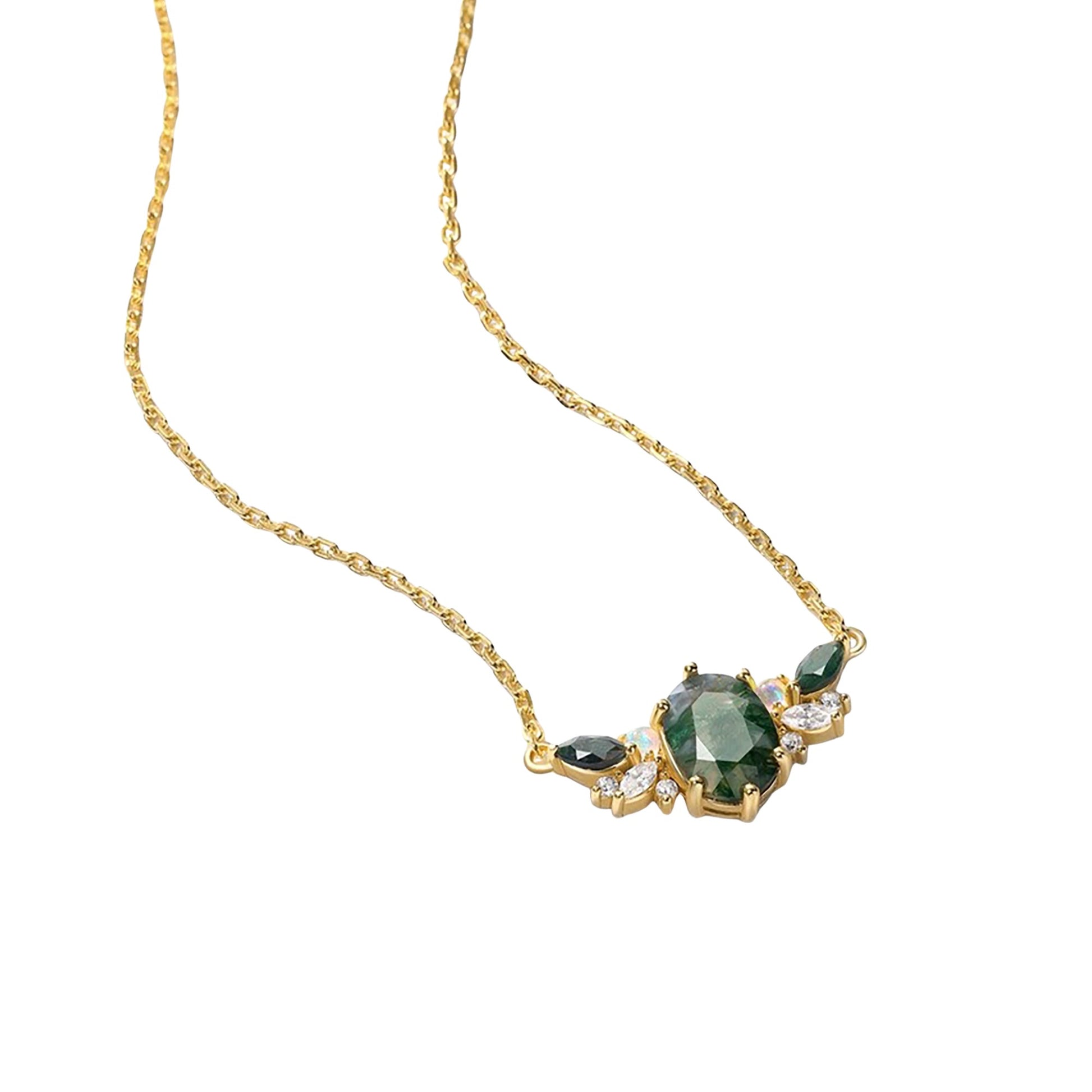 Brielle 14K Green Moss Oval Necklace