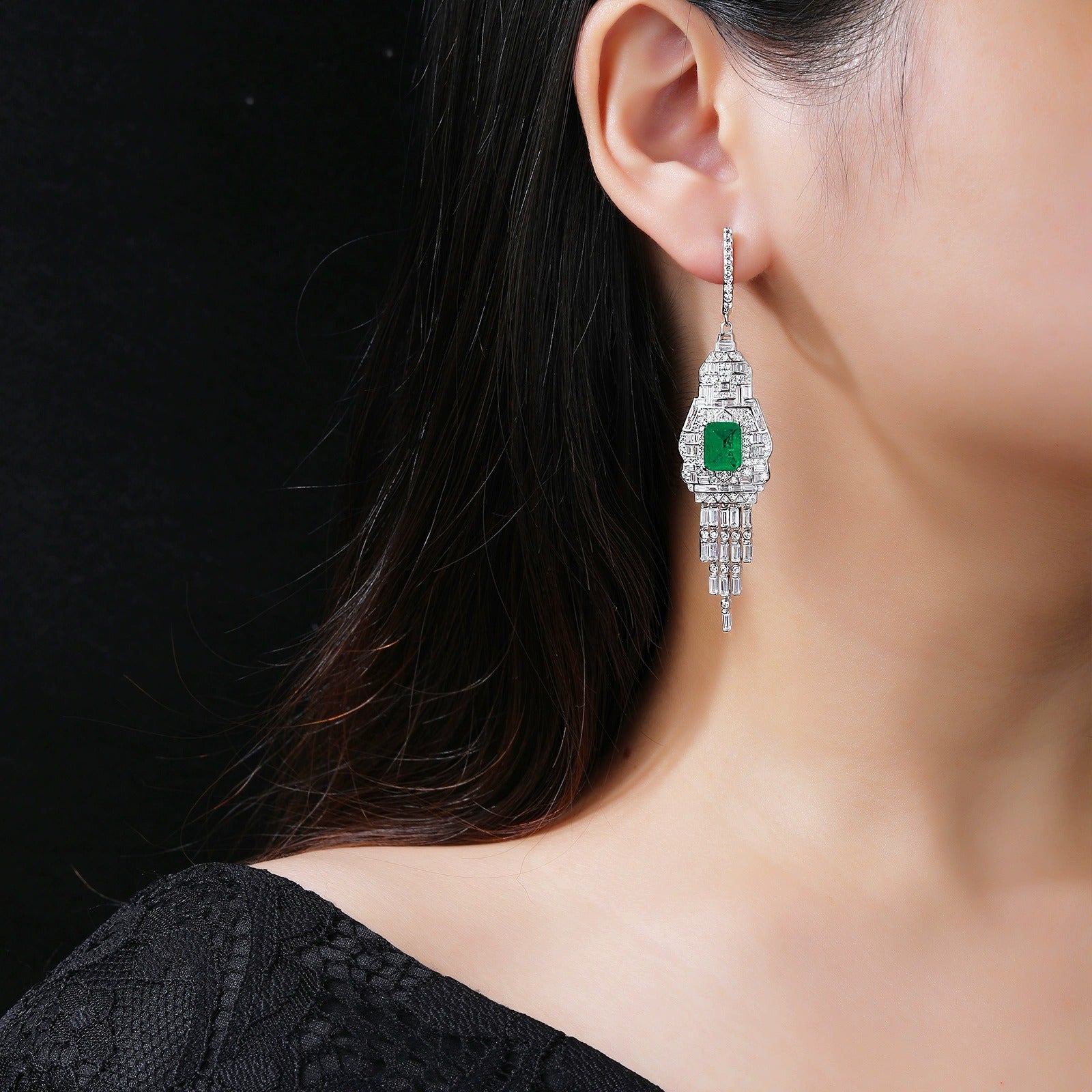Brunelle Emerald Green Tassel Drop Earrings