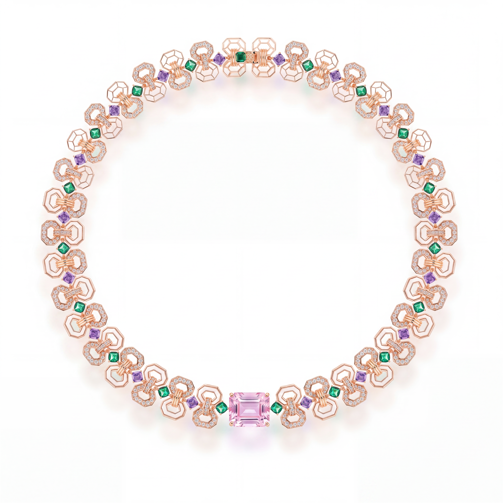 Brunlinde Multicolor Octagonal Link Choker Necklace