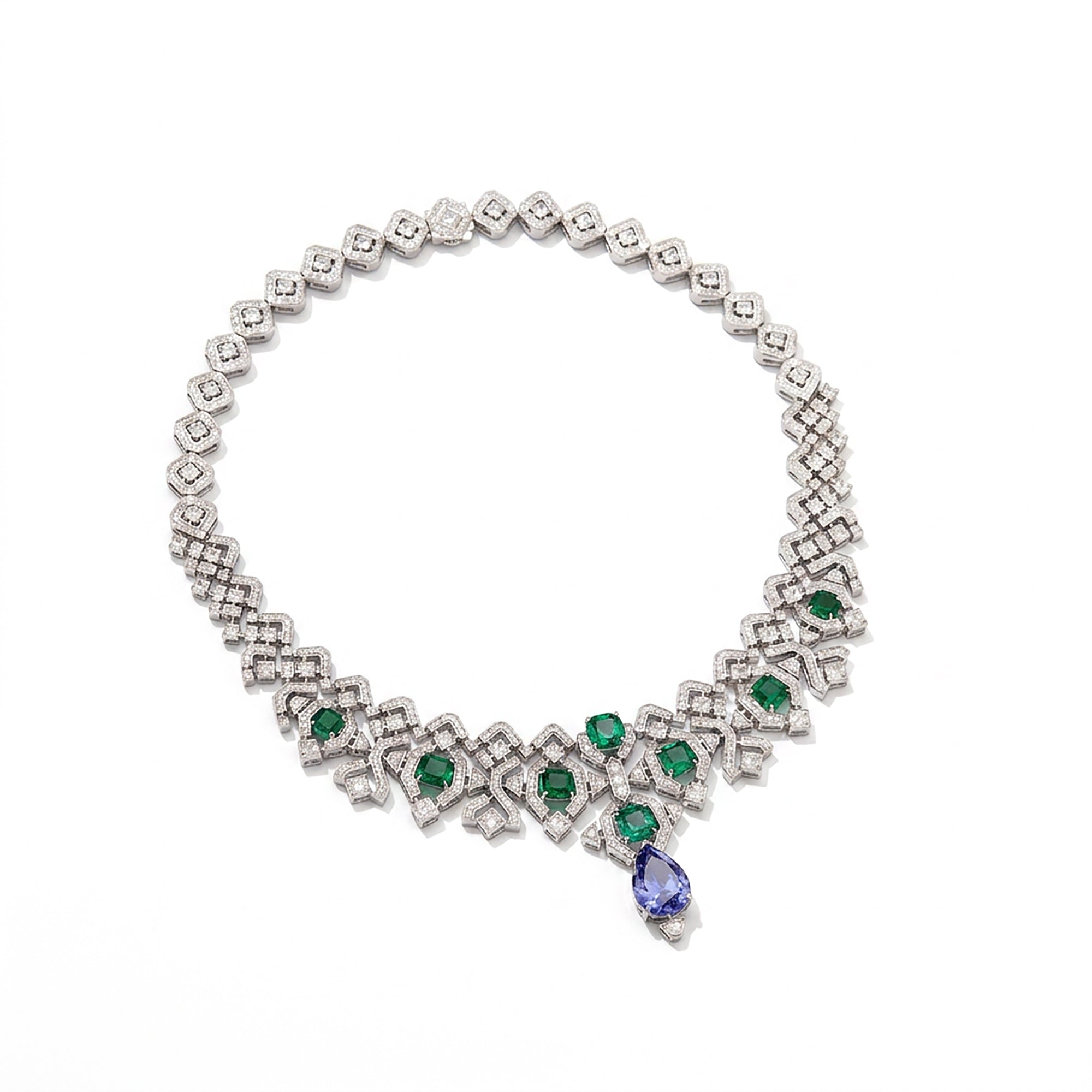 Bruntraud Green Cushion Teardrop Necklace