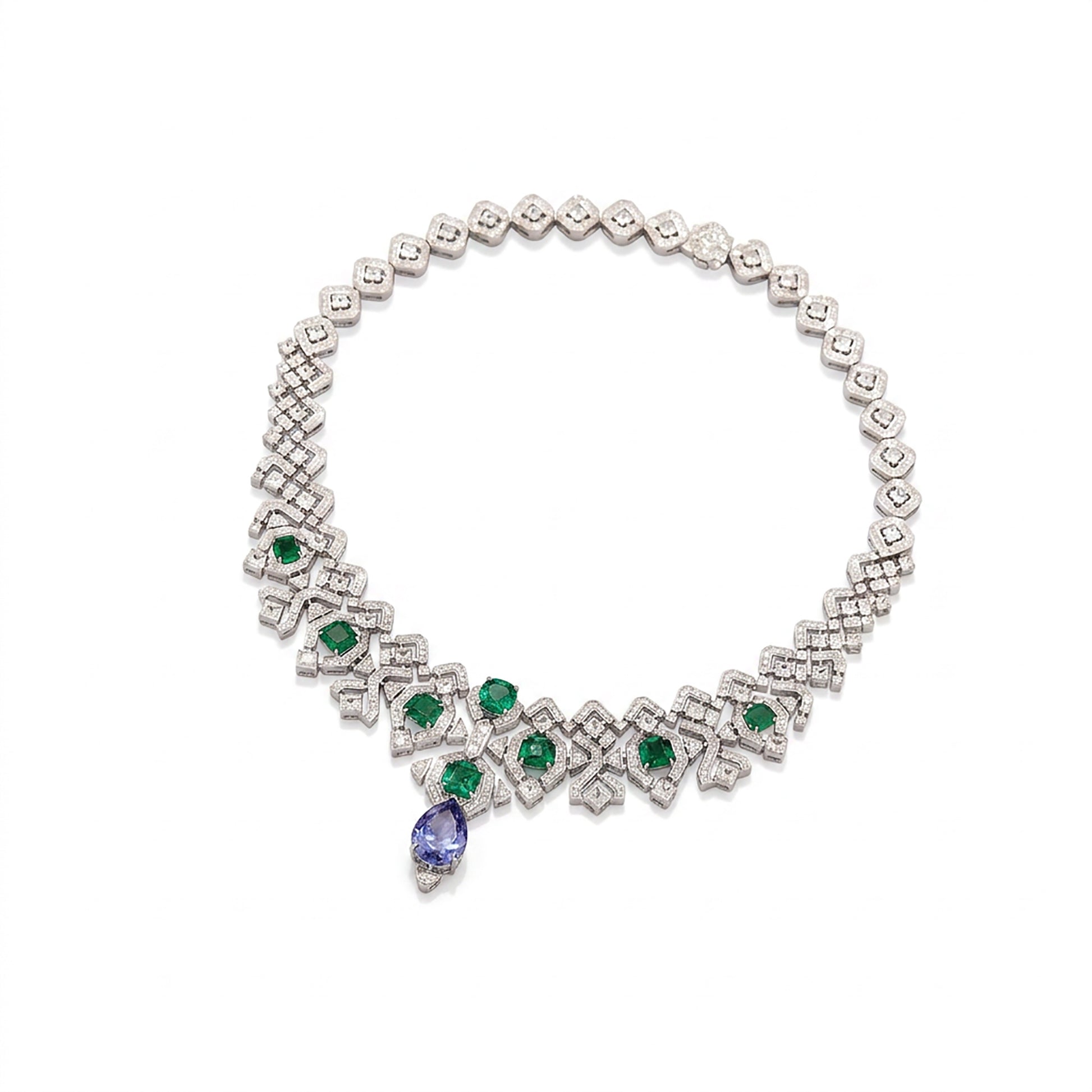 Bruntraud Green Cushion Teardrop Necklace
