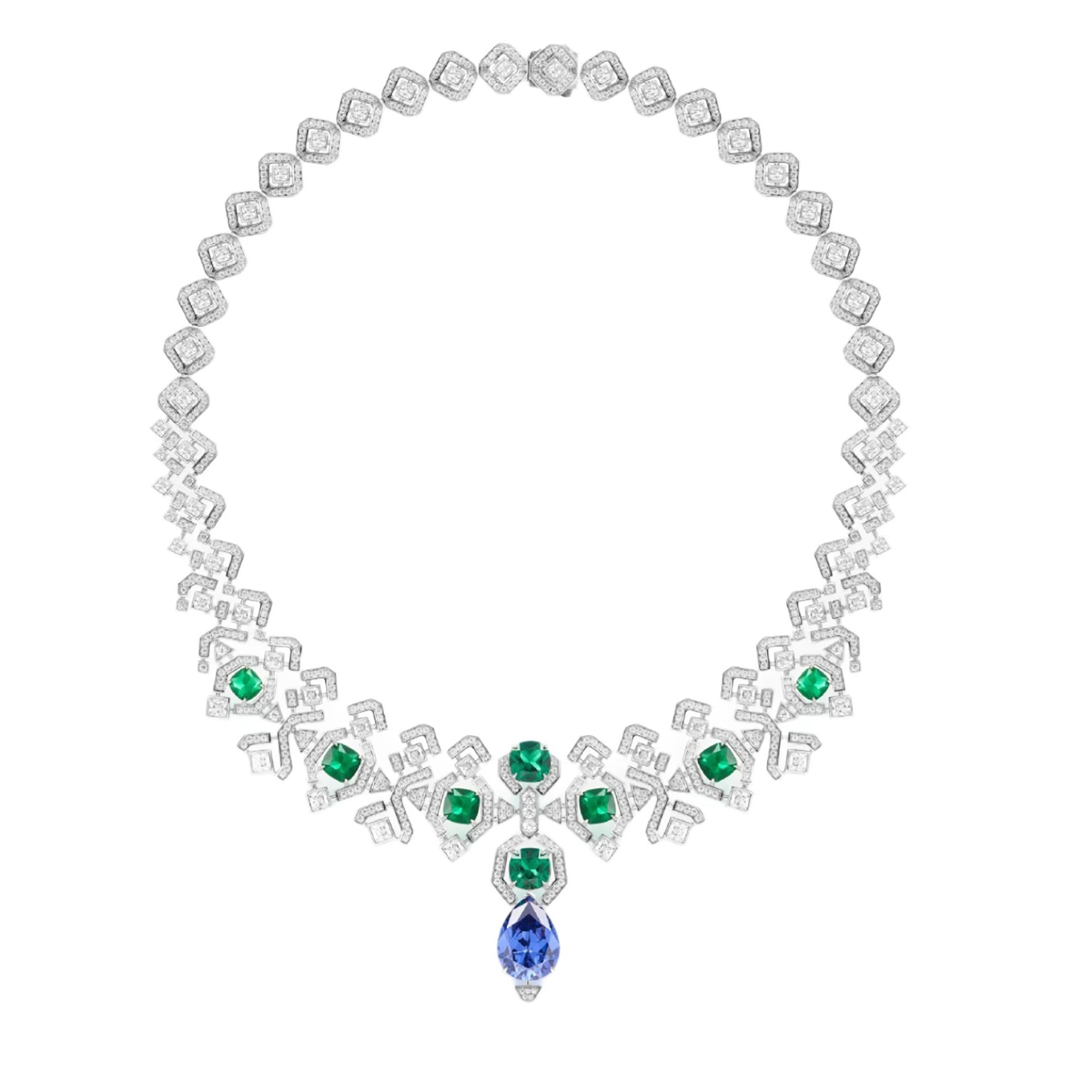 Bruntraud Green Cushion Teardrop Necklace