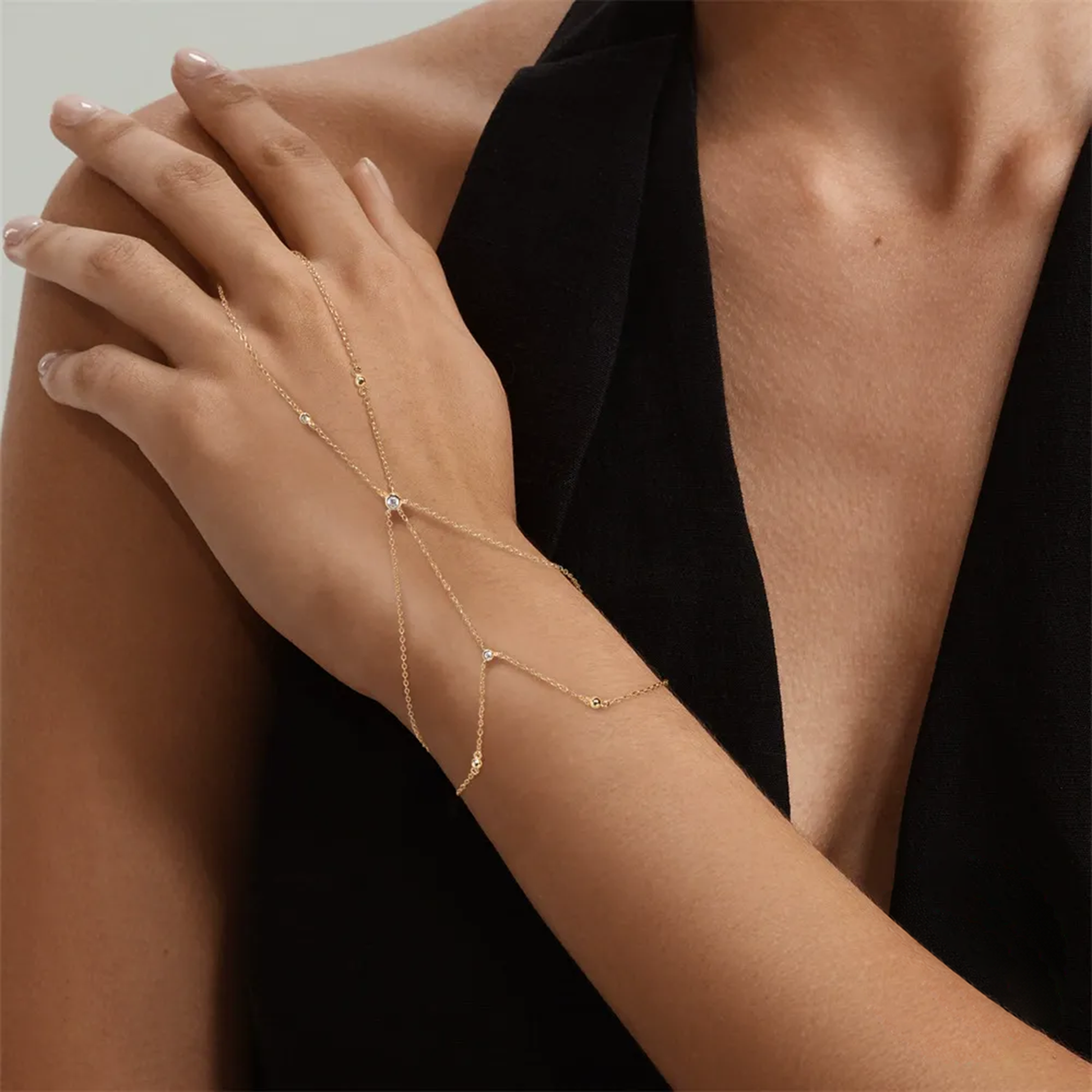 Caja 14K Gold Dual-Layer Linked Finger Bracelet