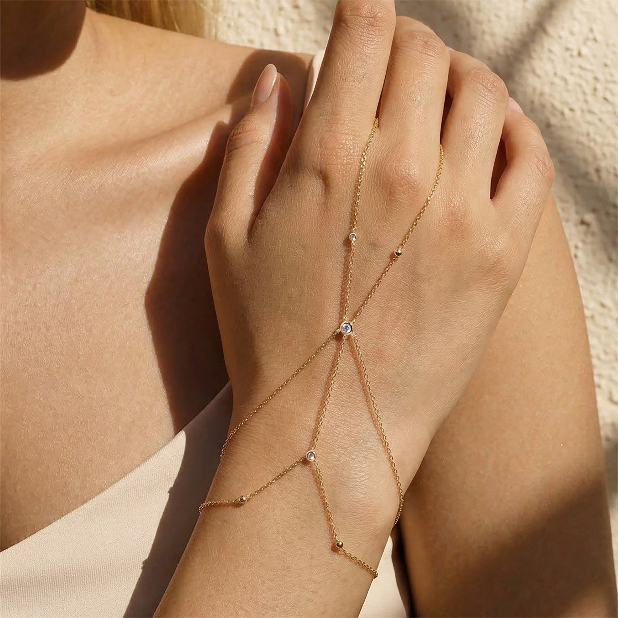 Caja 14K Gold Dual-Layer Linked Finger Bracelet
