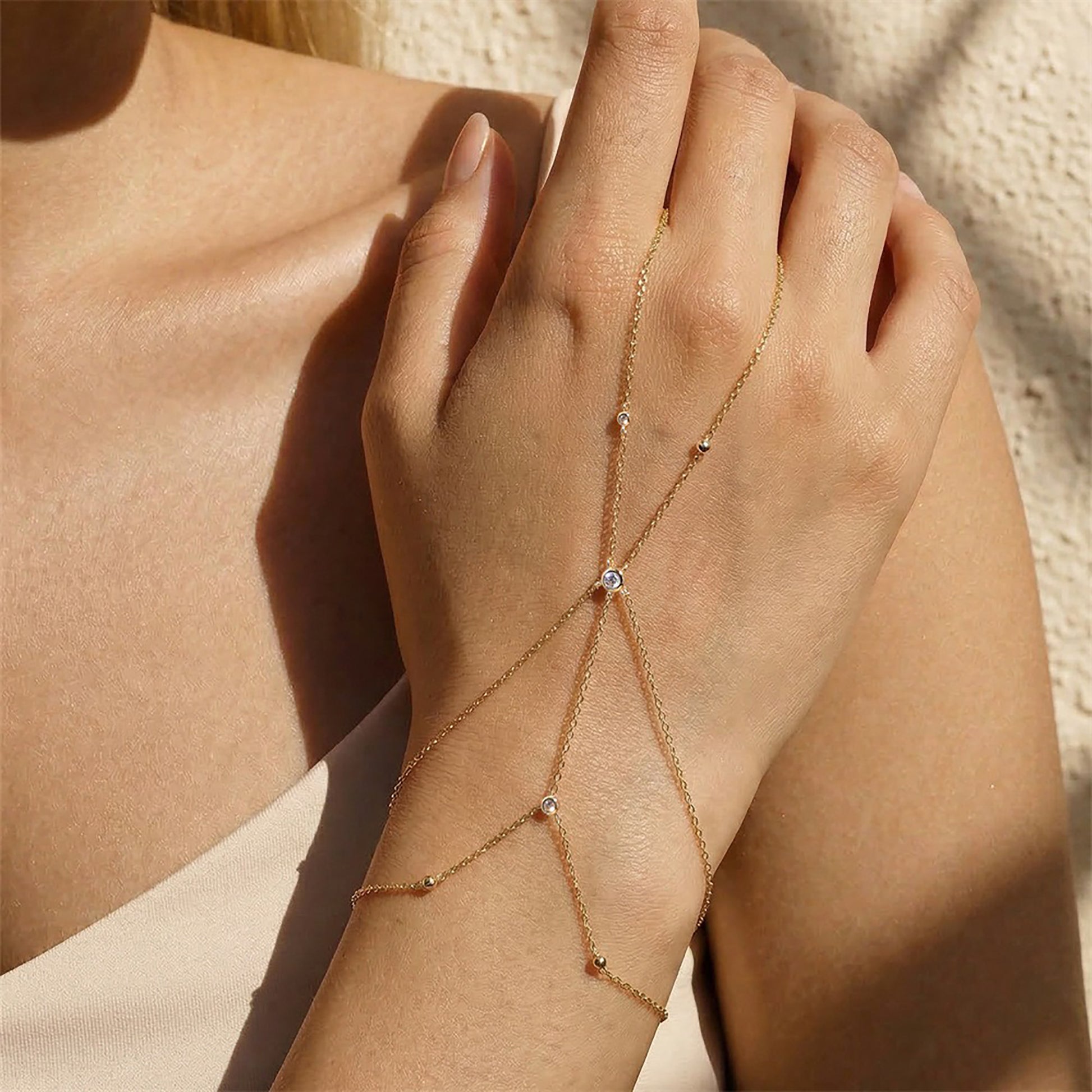 Caja 14K Gold Dual-Layer Linked Finger Bracelet