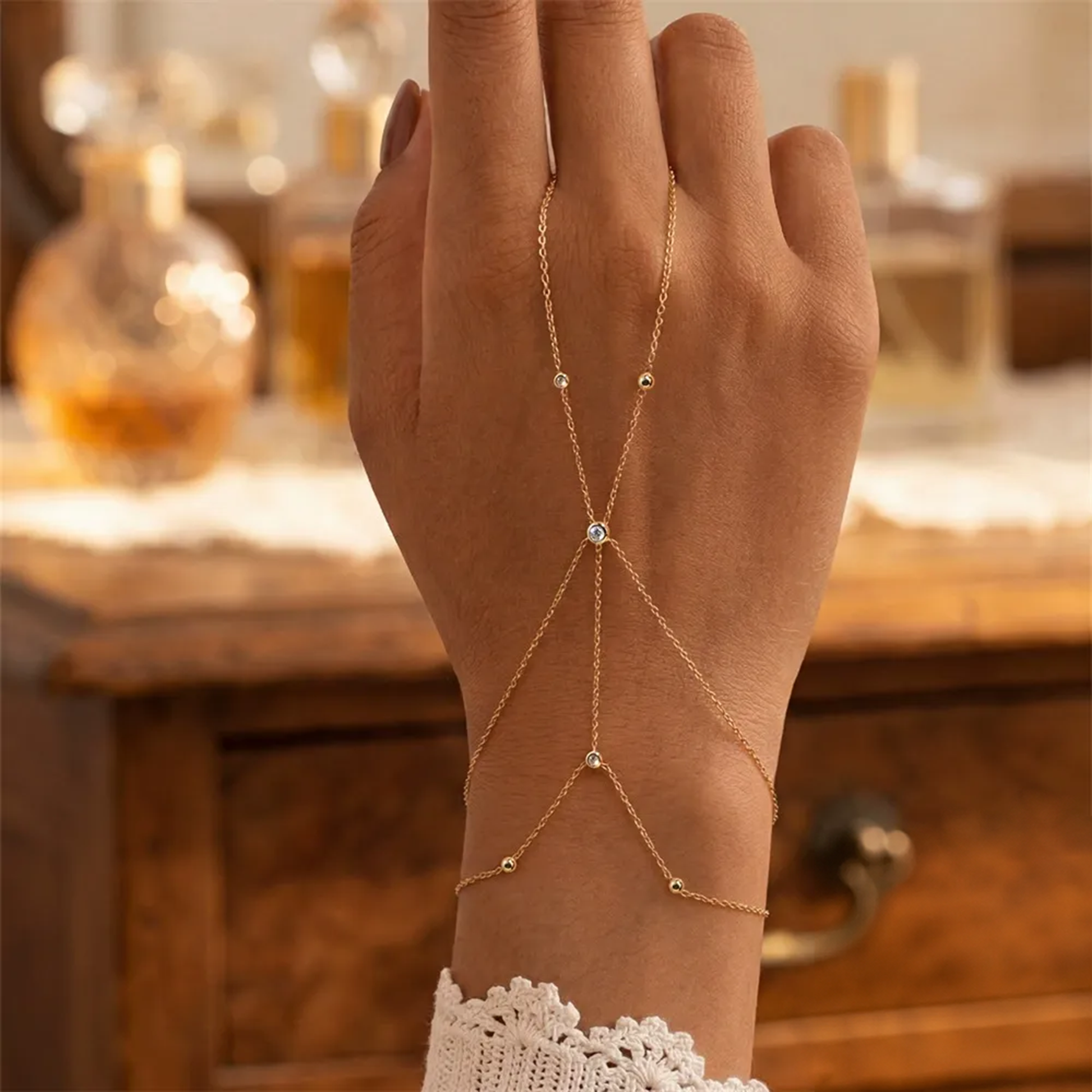 Caja 14K Gold Dual-Layer Linked Finger Bracelet