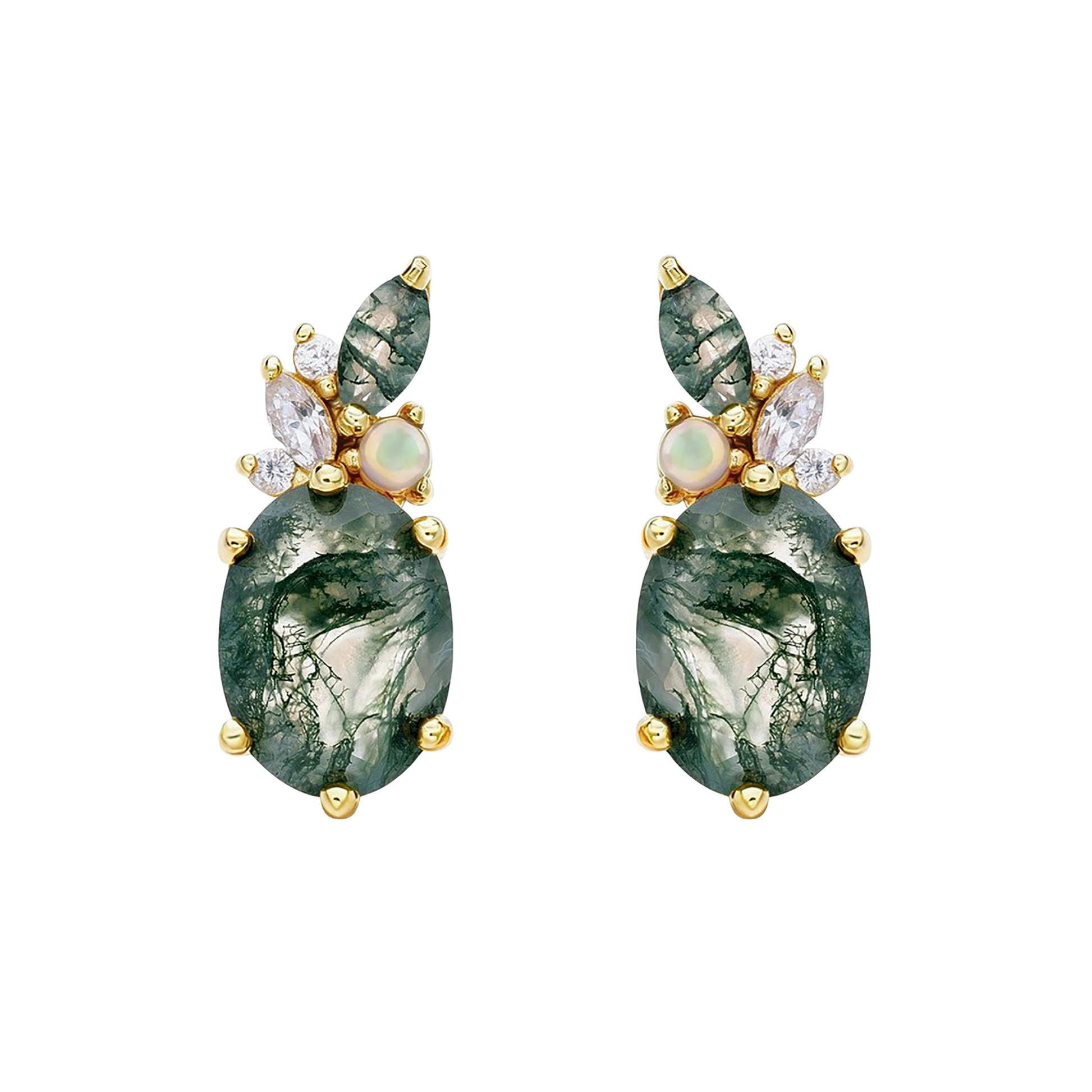 Caline Green Moss Oval Earrings