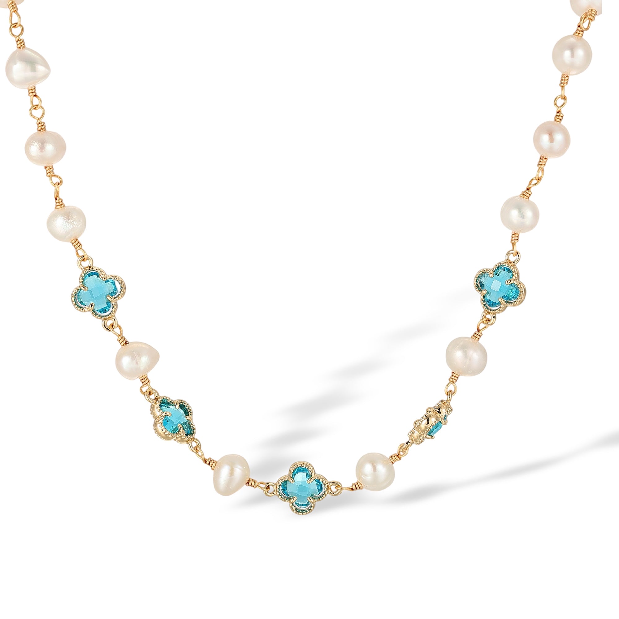 Caroberte 14K Gold Pearl Trèfle Necklace