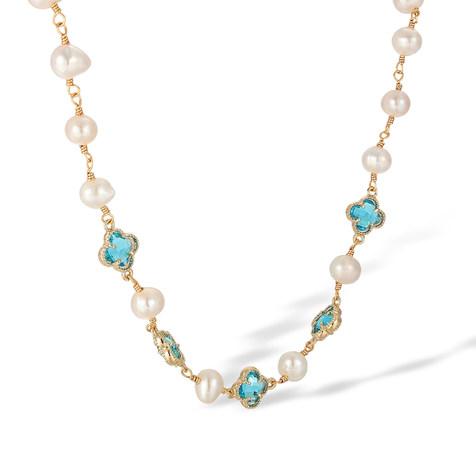 Caroberte 14K Gold Pearl Trèfle Necklace