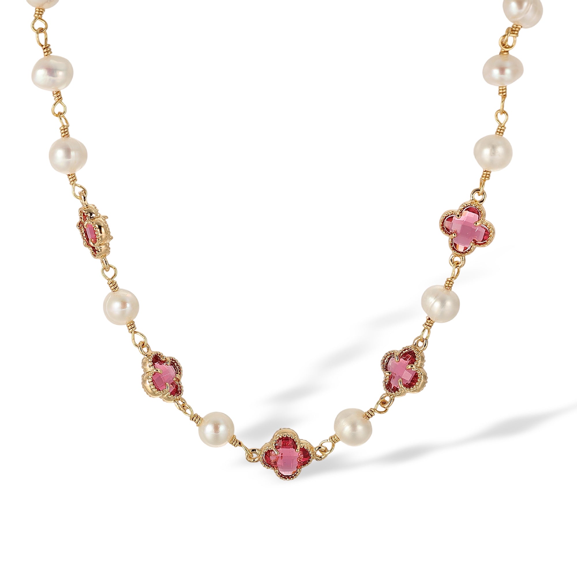 Caroberte 14K Gold Pearl Trèfle Necklace