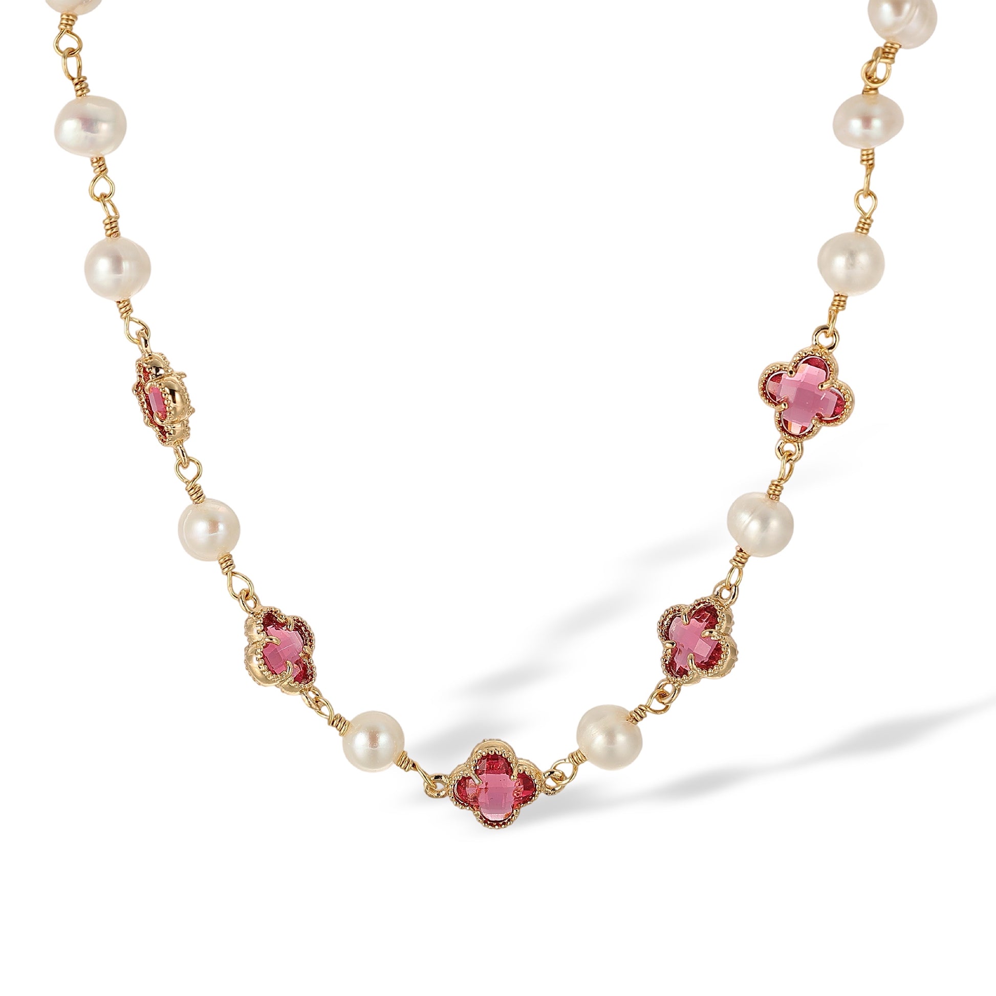 Caroberte 14K Gold Pearl Trèfle Necklace