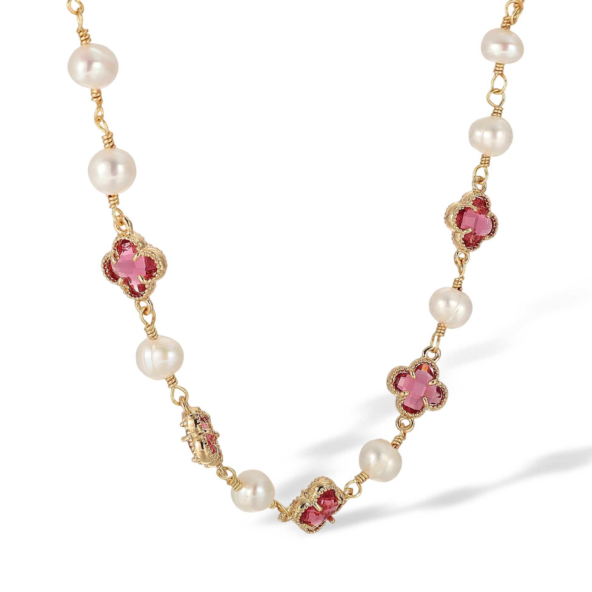 Caroberte 14K Gold Pearl Trèfle Necklace