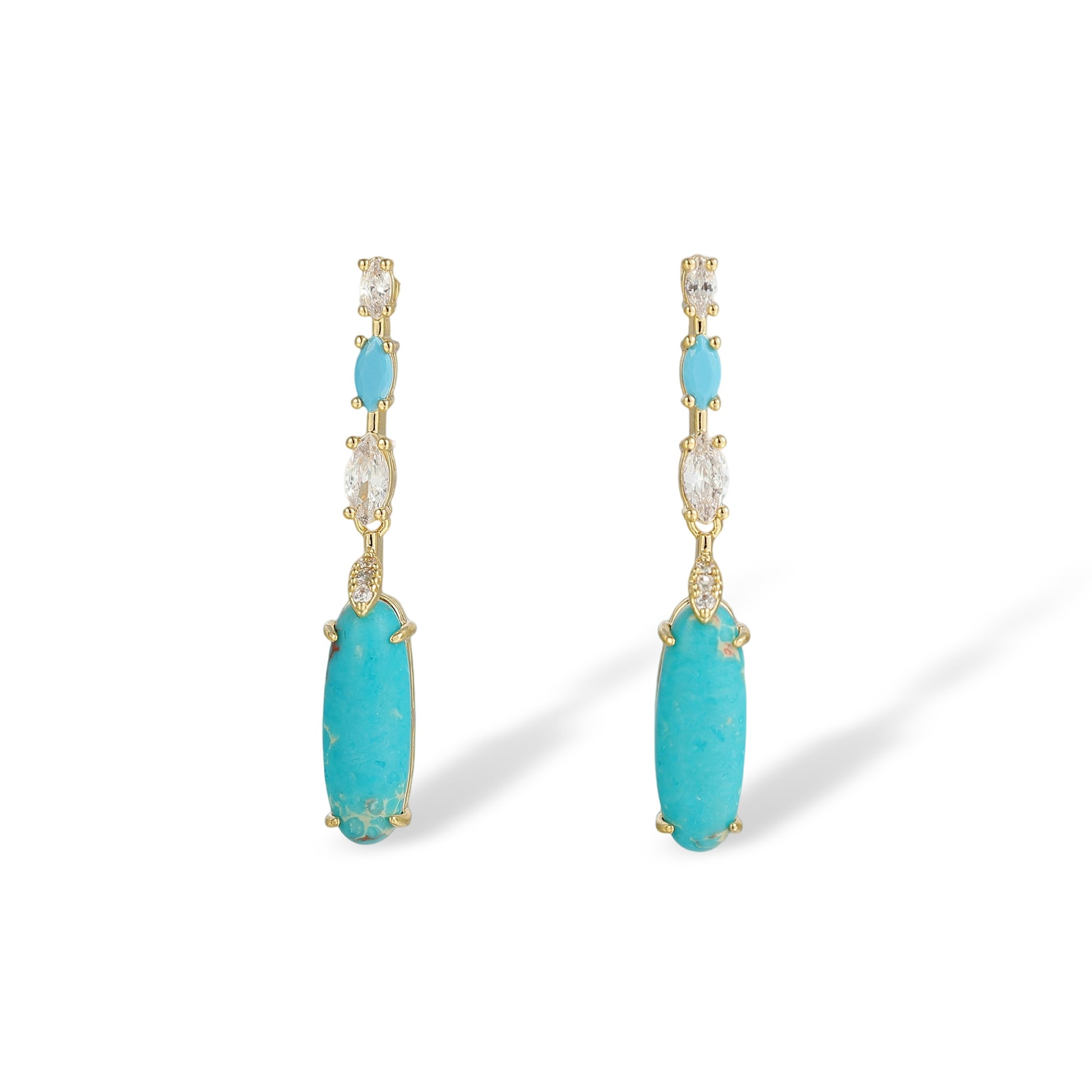 Carolin Elongated Oval Natural Stone Drop Earrings