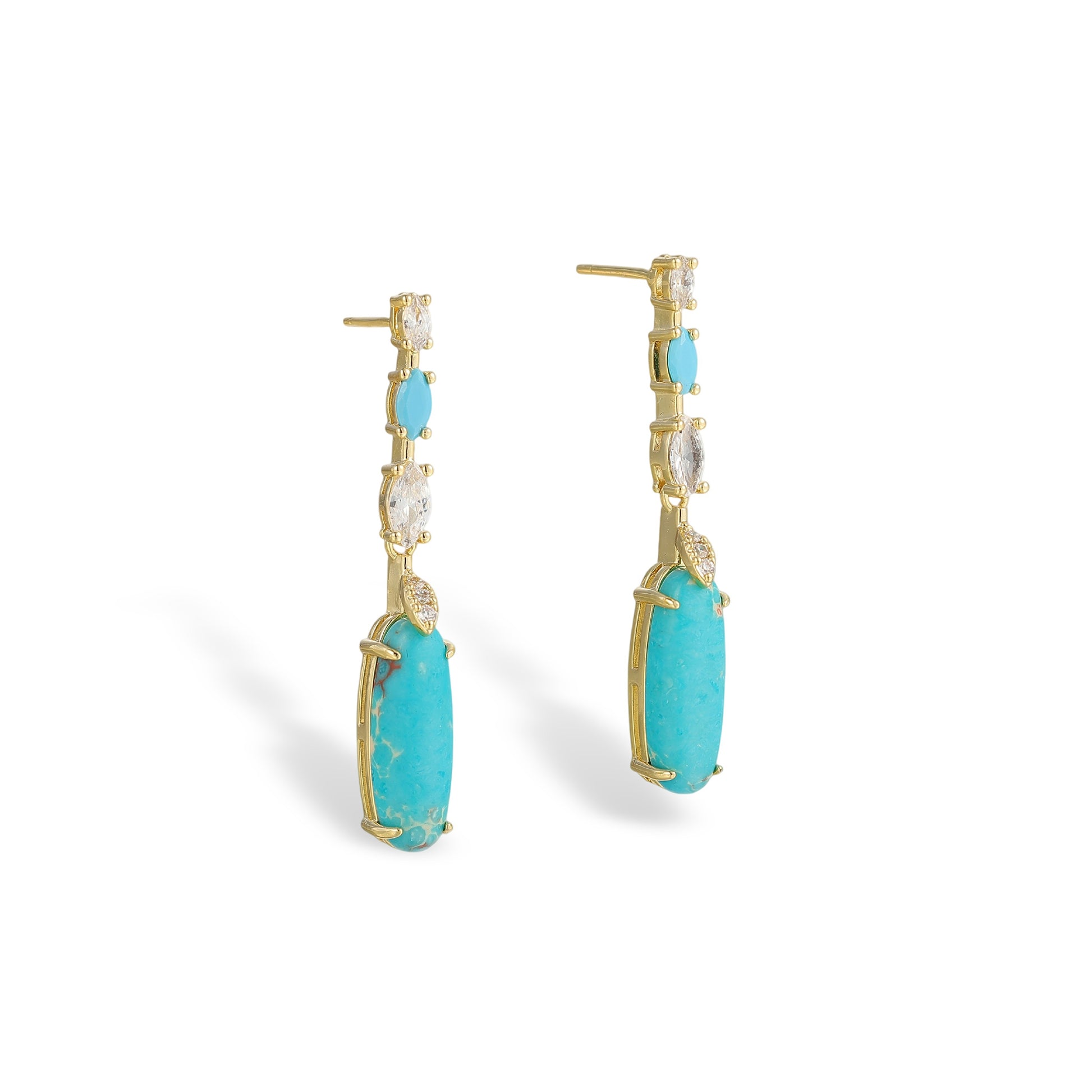 Carolin Elongated Oval Natural Stone Drop Earrings