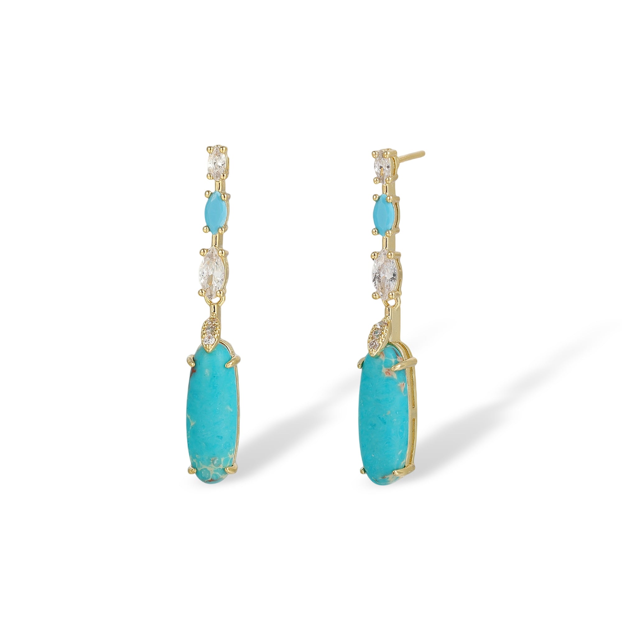 Carolin Elongated Oval Natural Stone Drop Earrings