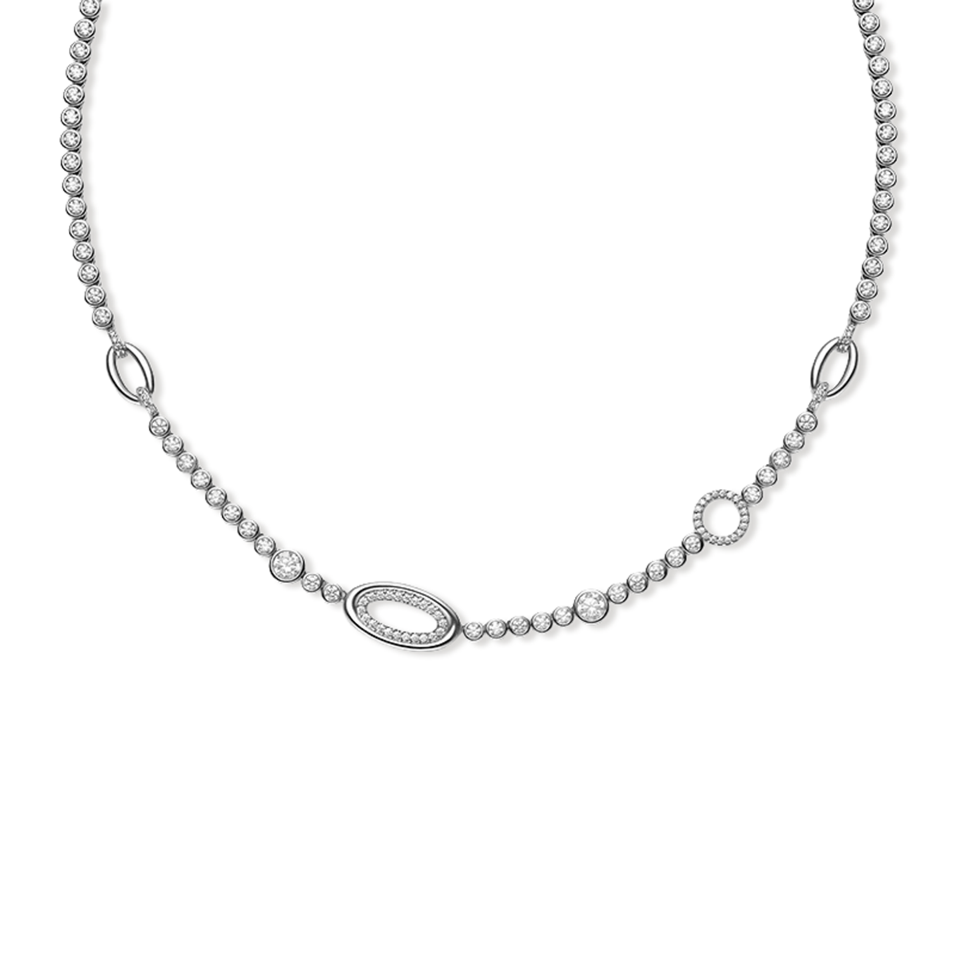 Cécilia White Asymmetric Oval Loop Hollow Circle Tennis Necklace