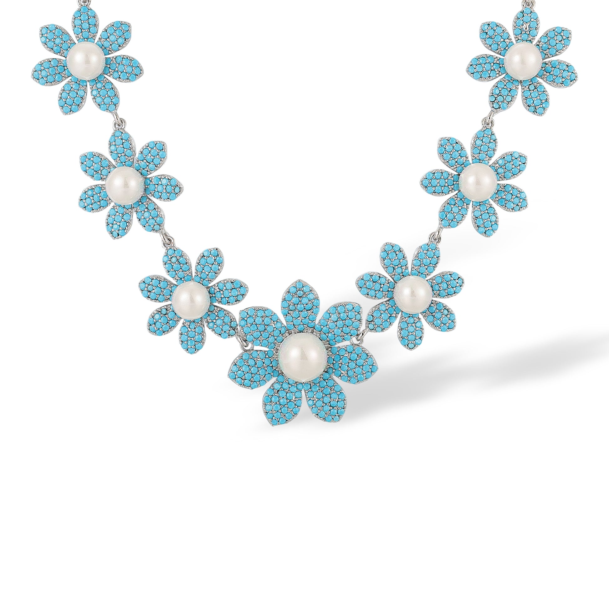 Cendrine Blue Floral Pearl Necklace