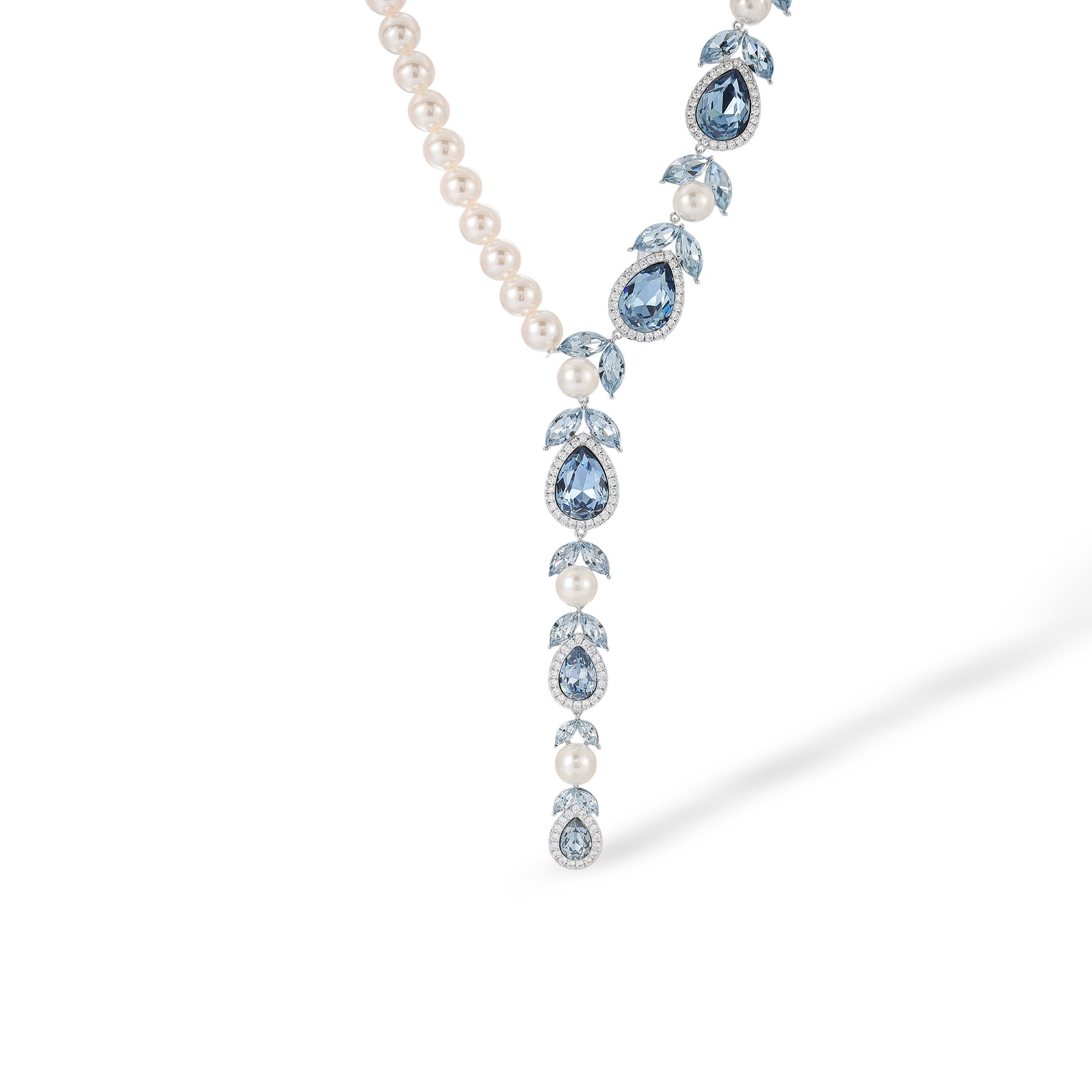 Cendrine Blue Y Shape Pearl Teardrop Necklace