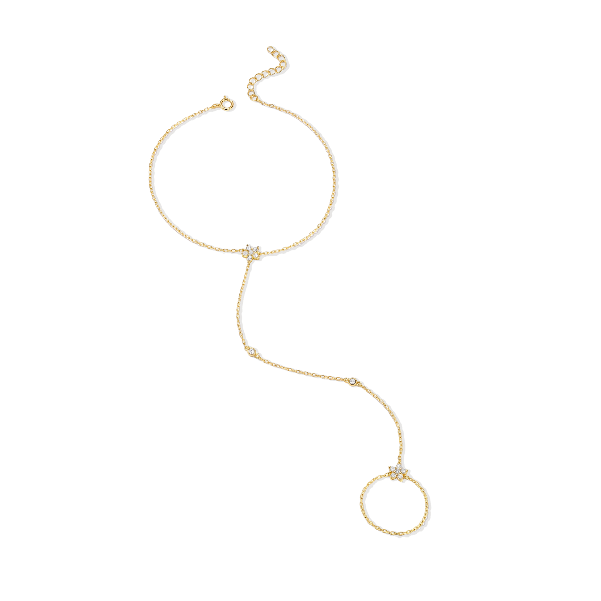 Charlette 18K Gold Floral Linked Finger Bracelet