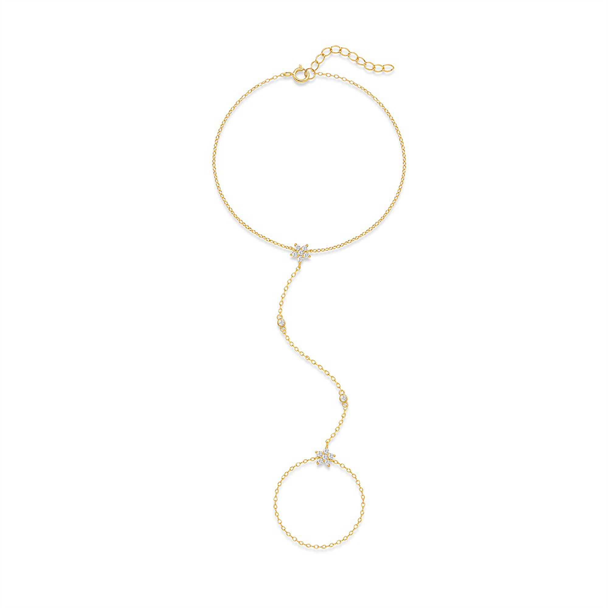 Charlette 18K Gold Floral Linked Finger Bracelet