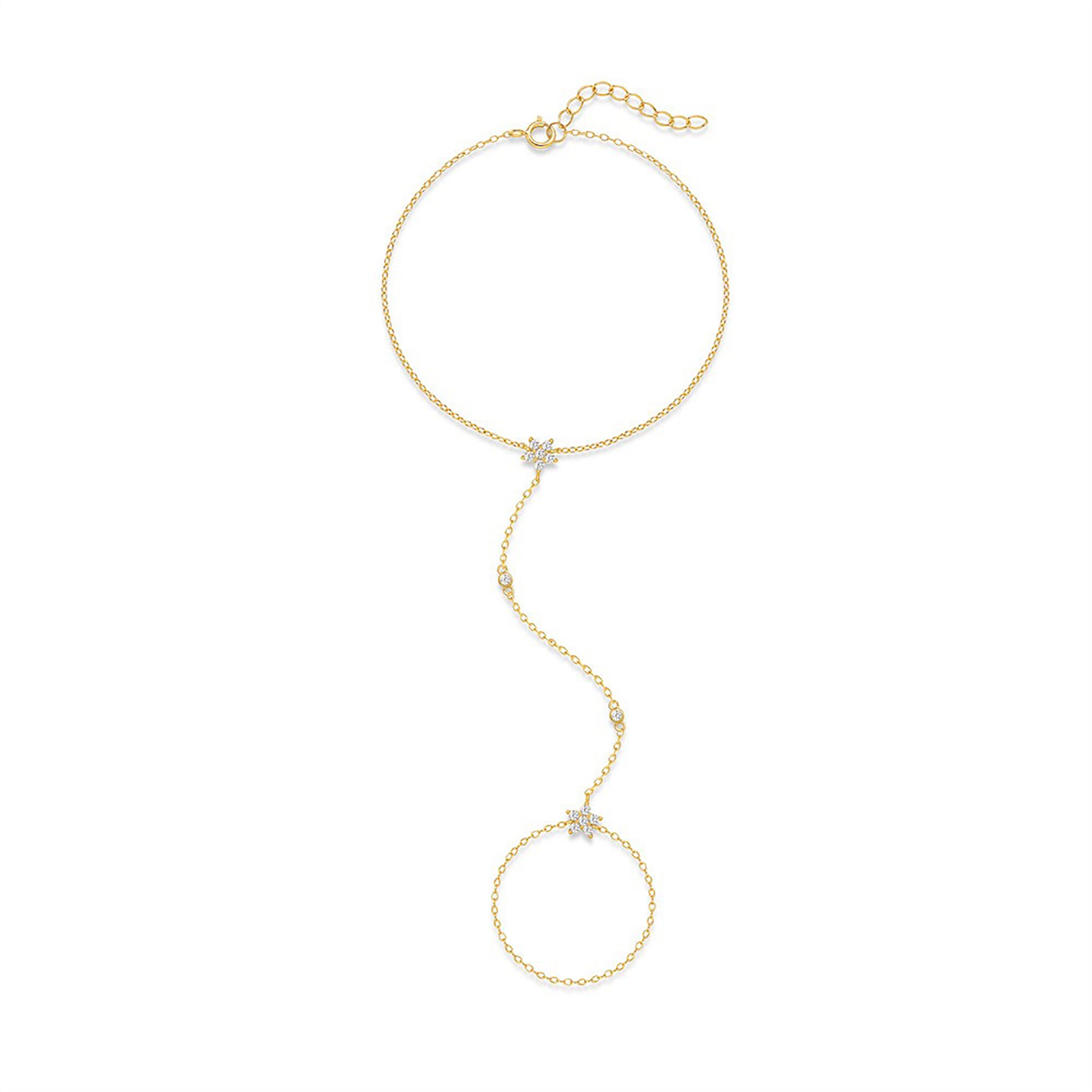 Charlette 18K Gold Floral Linked Finger Bracelet