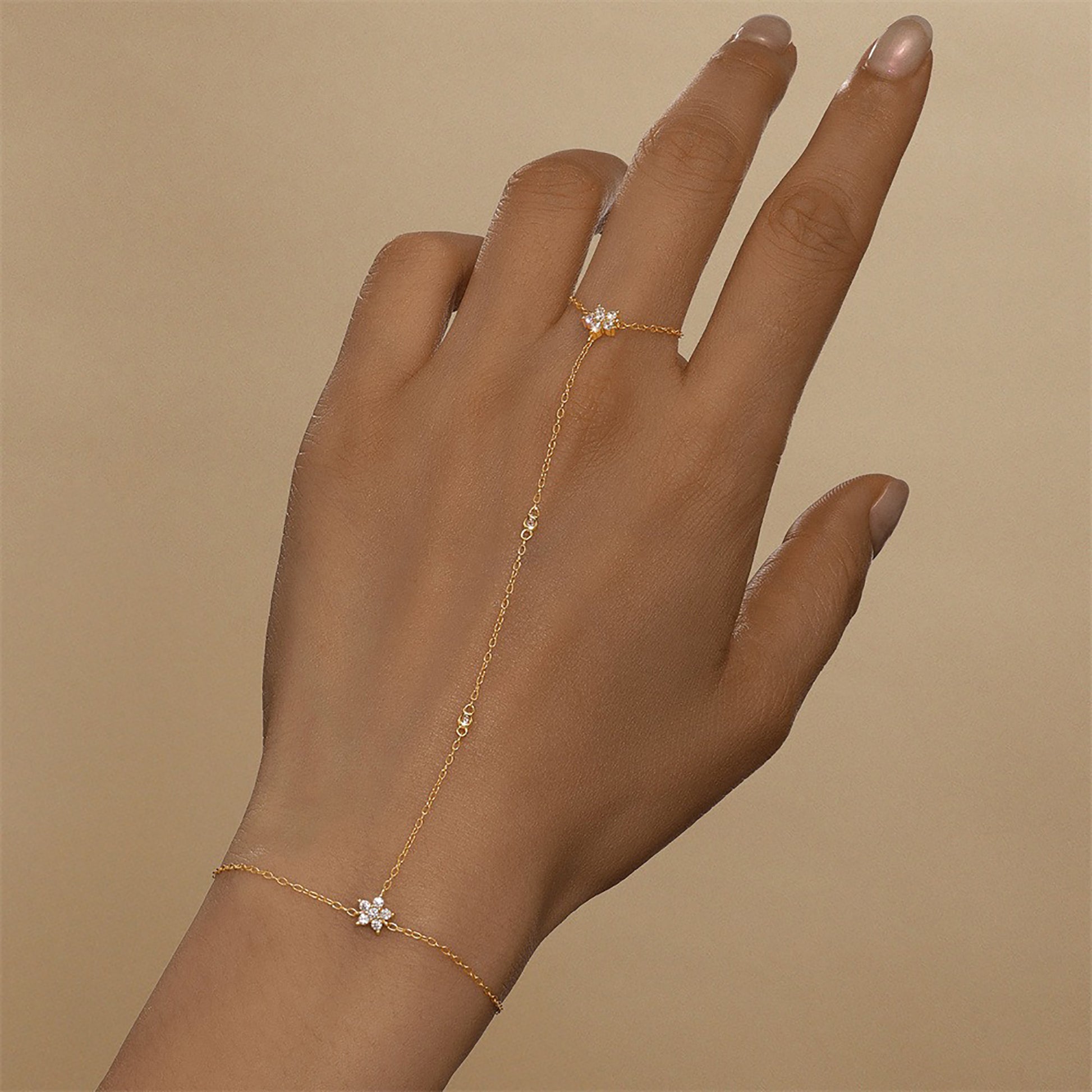 Charlette 18K Gold Floral Linked Finger Bracelet