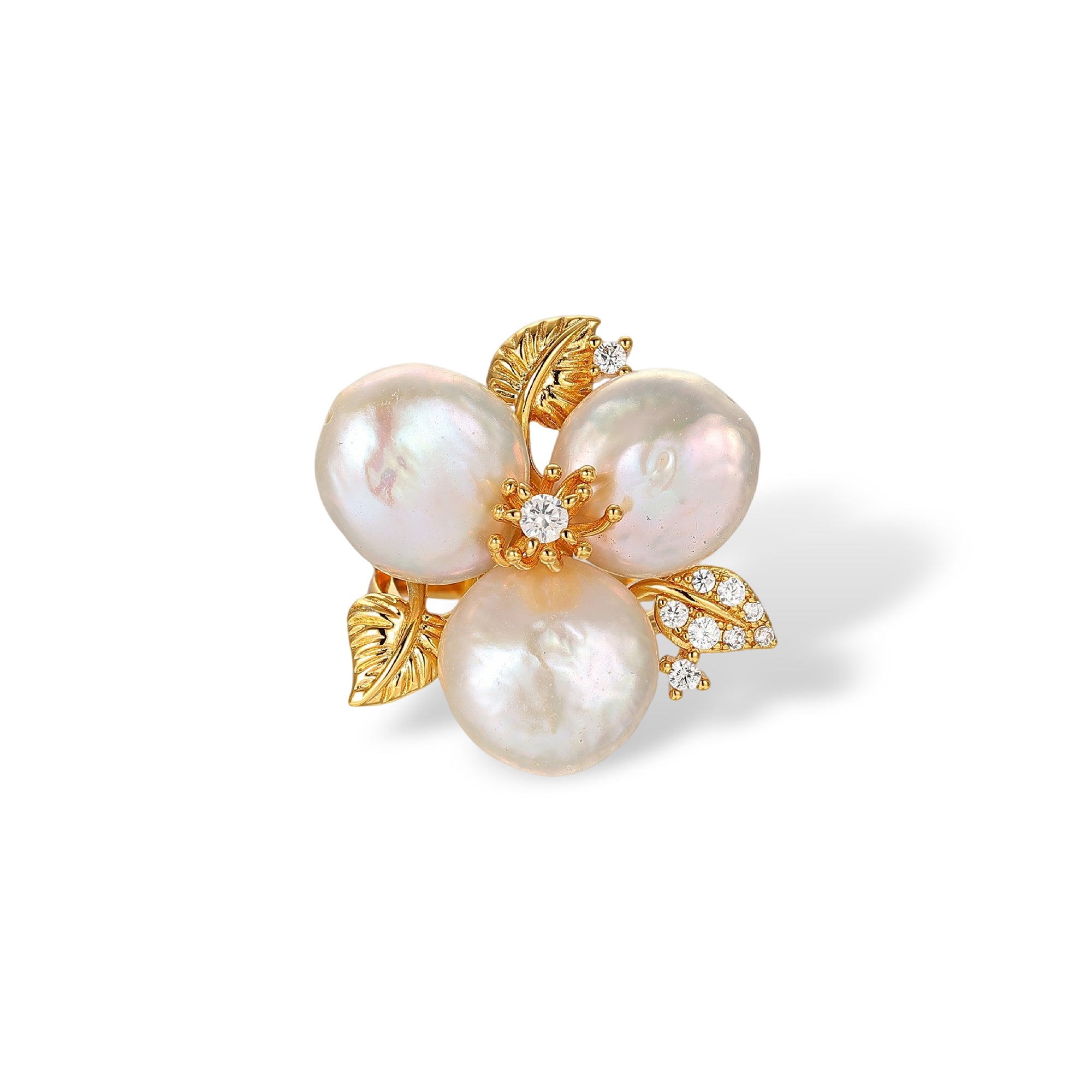 Chimènne White Baroque Pearl Floral Ring