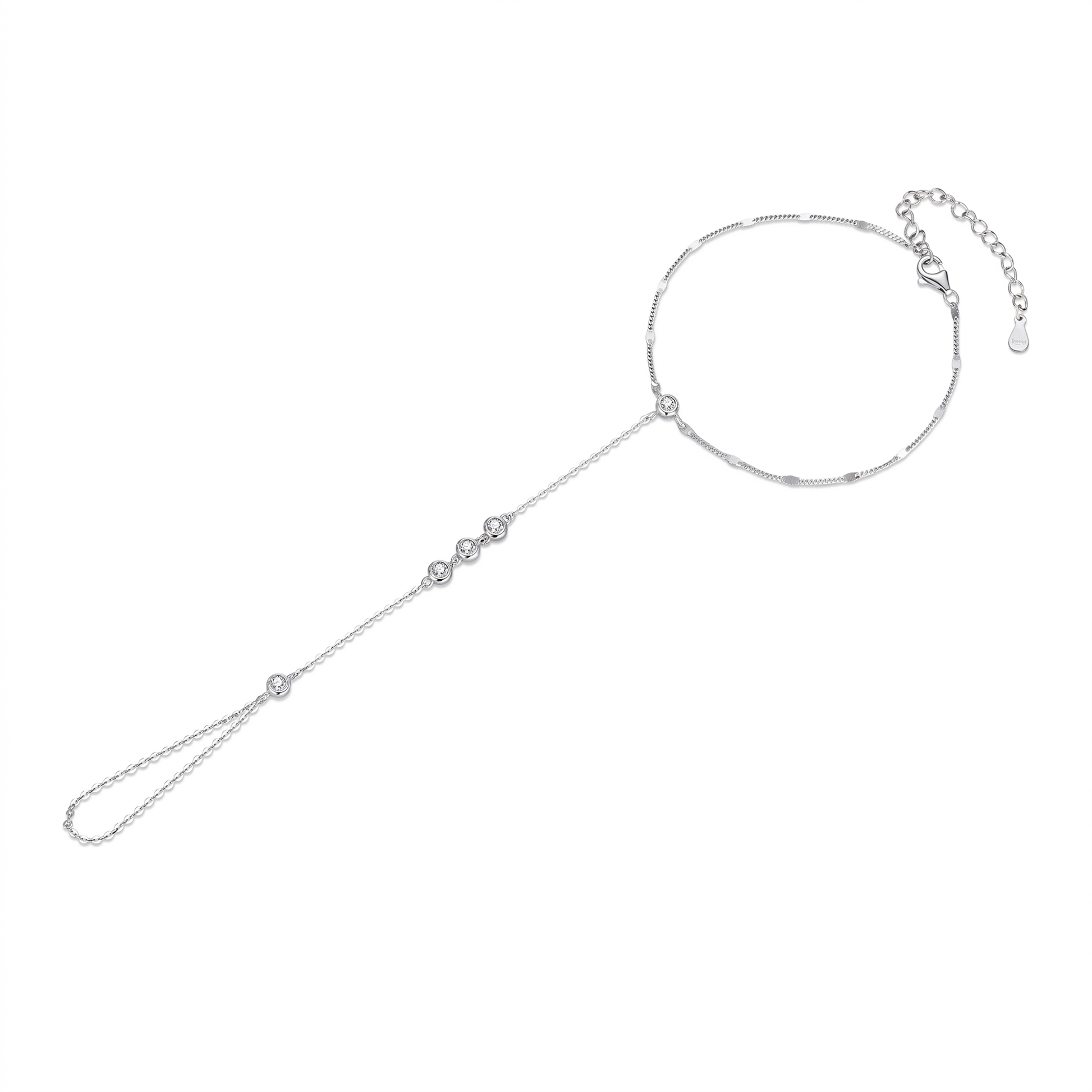 Claudette 18K Gold Bezel Round Linked Finger Bracelet