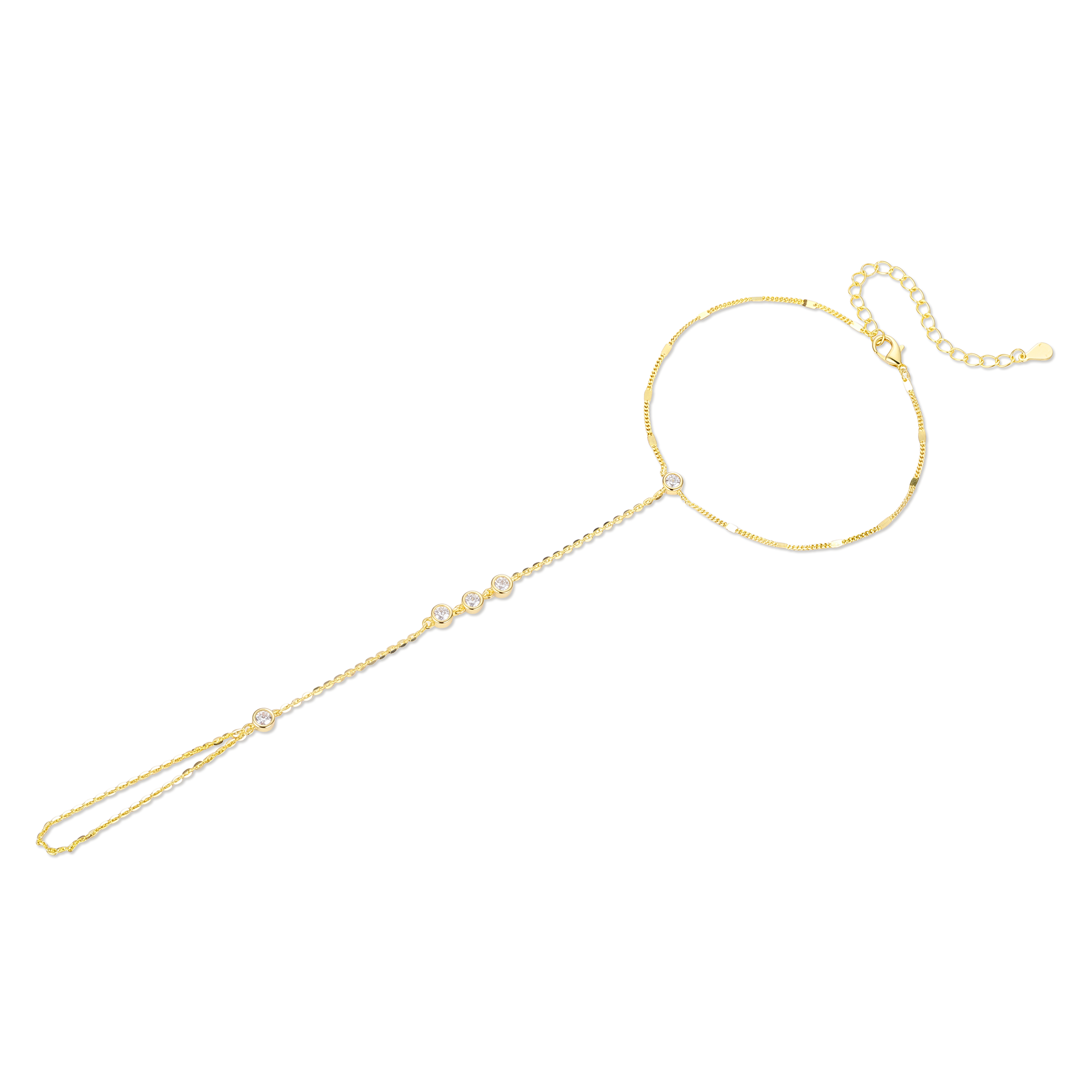 Claudette 18K Gold Bezel Round Linked Finger Bracelet