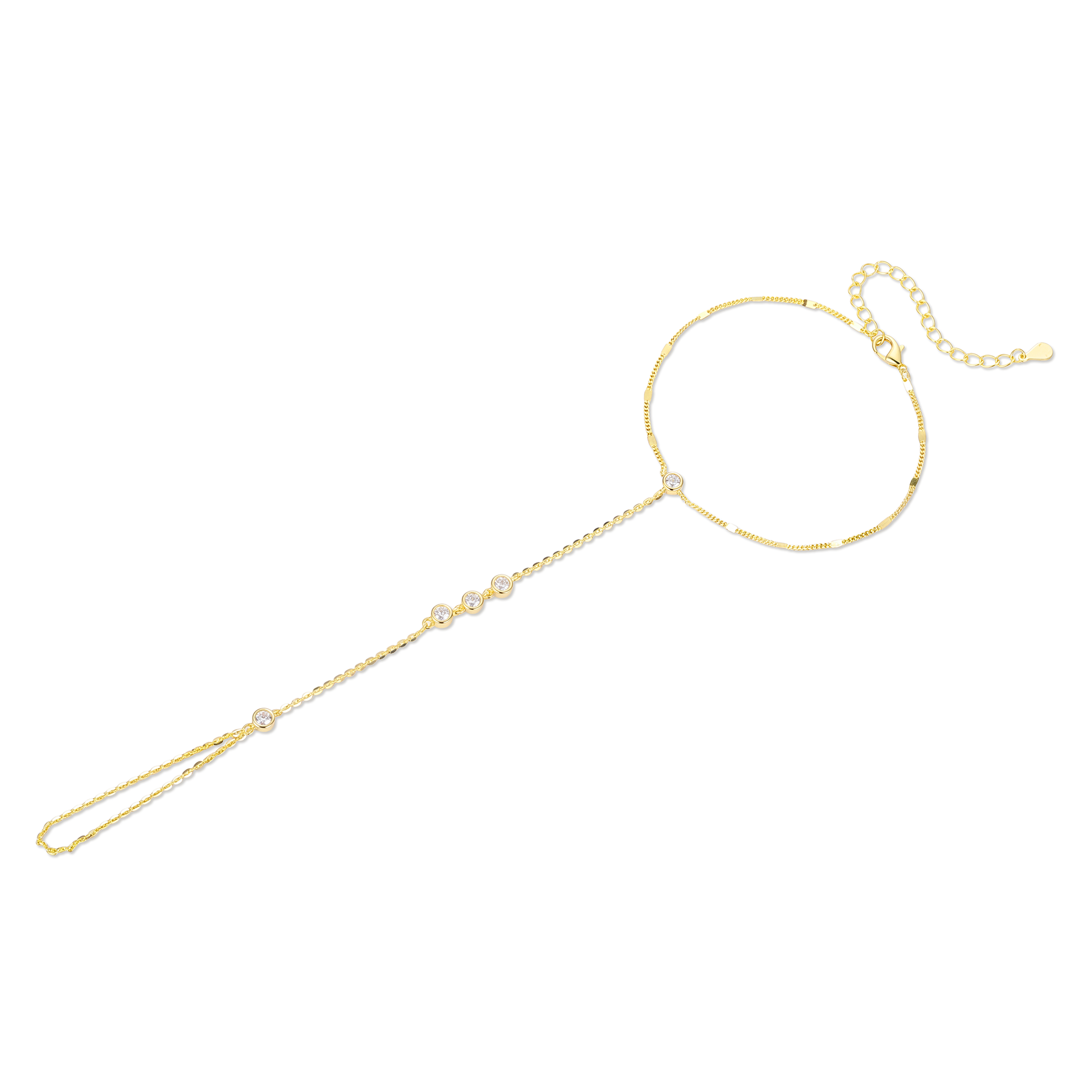 Claudette 18K Gold Bezel Round Linked Finger Bracelet