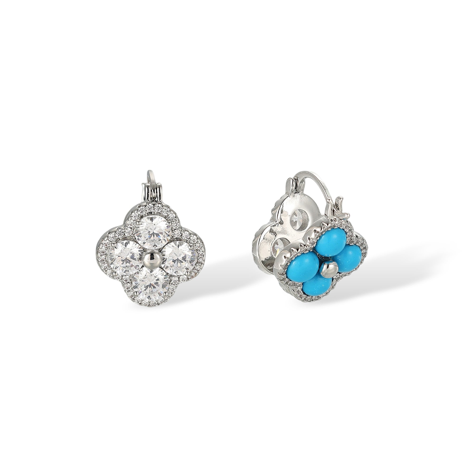 Claudine Turquoise Trèfle Huggie Earrings