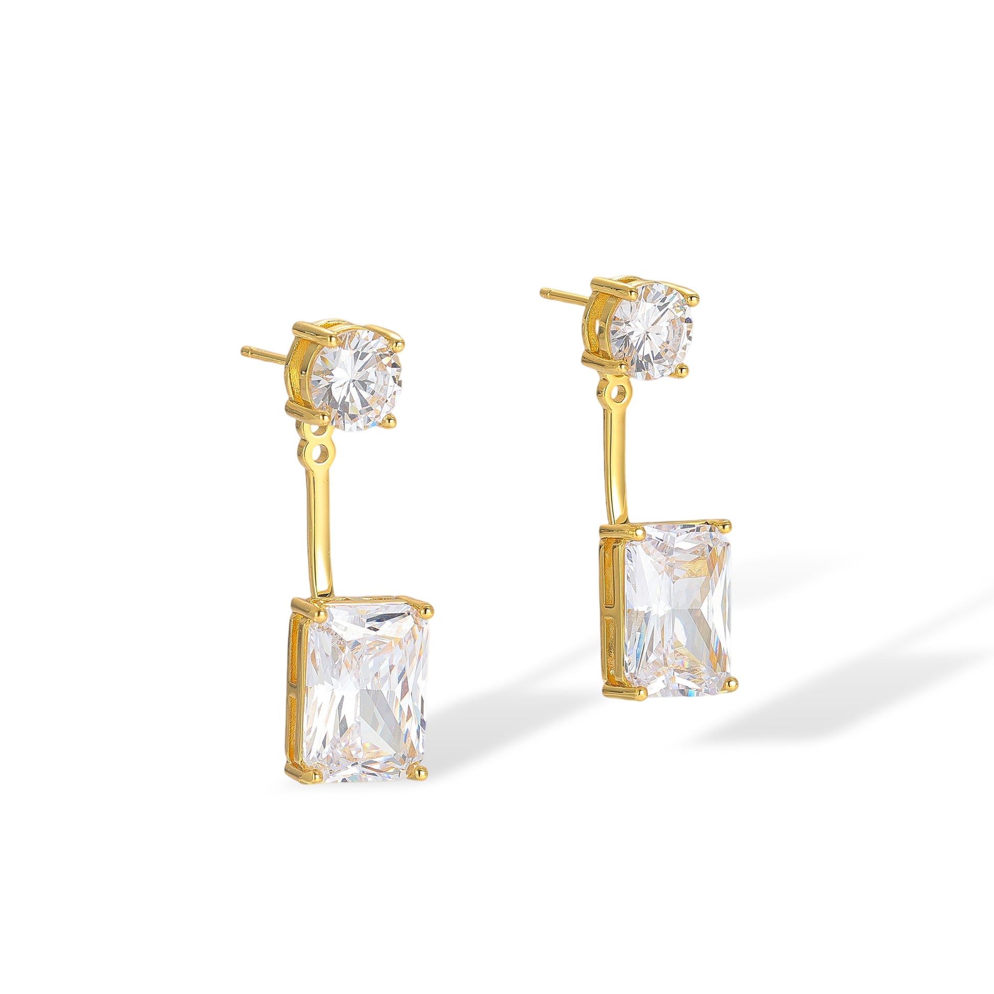 Cœur 18K Gold Rectangular Round Drop Earrings