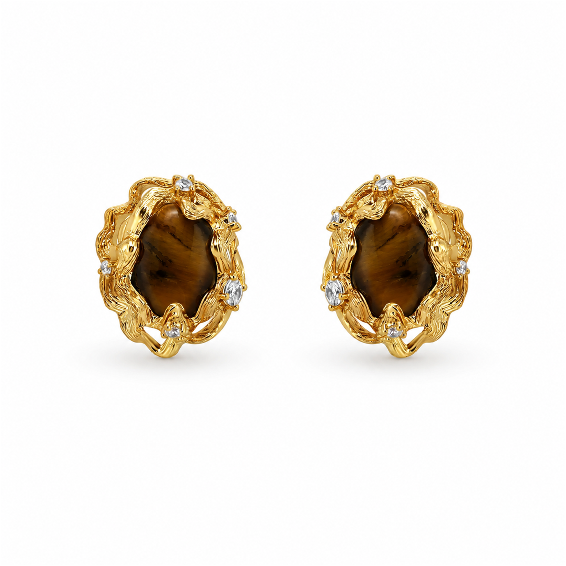 Corinna Brown Oval Tiger Eye Stud Earrings
