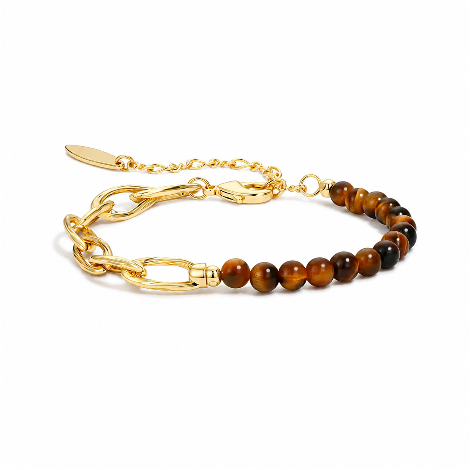 Corinna Brown Tiger Eye Bead Paperclip Link Bracelet