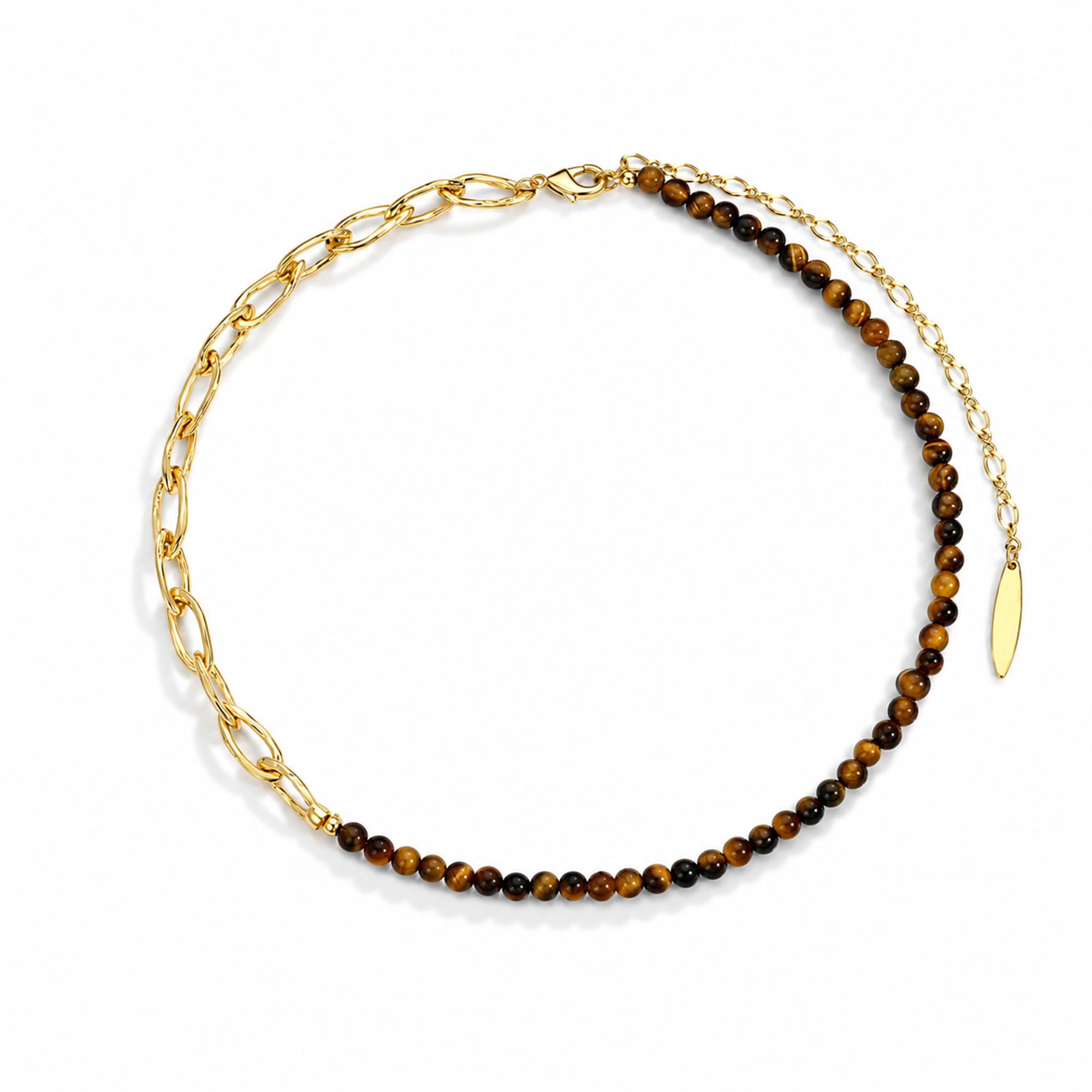 Corinna Brown Tiger Eye Bead Paperclip Link Choker Necklae
