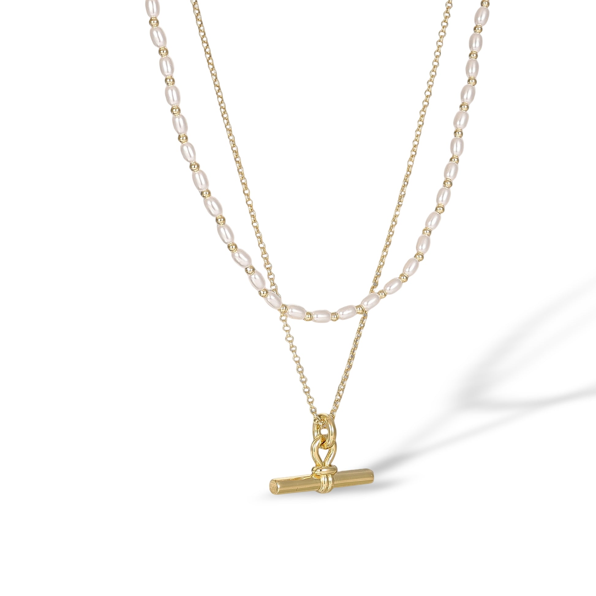 Cosette 14K Gold Knotted Loop Pearl T Bar Necklace