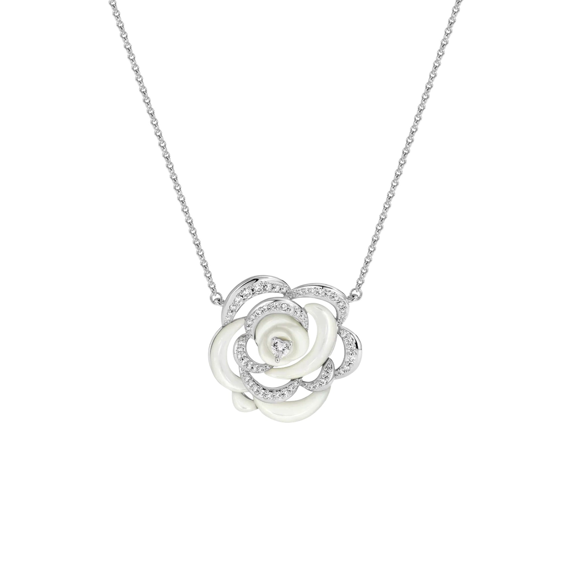 Cosima White Rose Mother-of-Pearl Floral Necklace