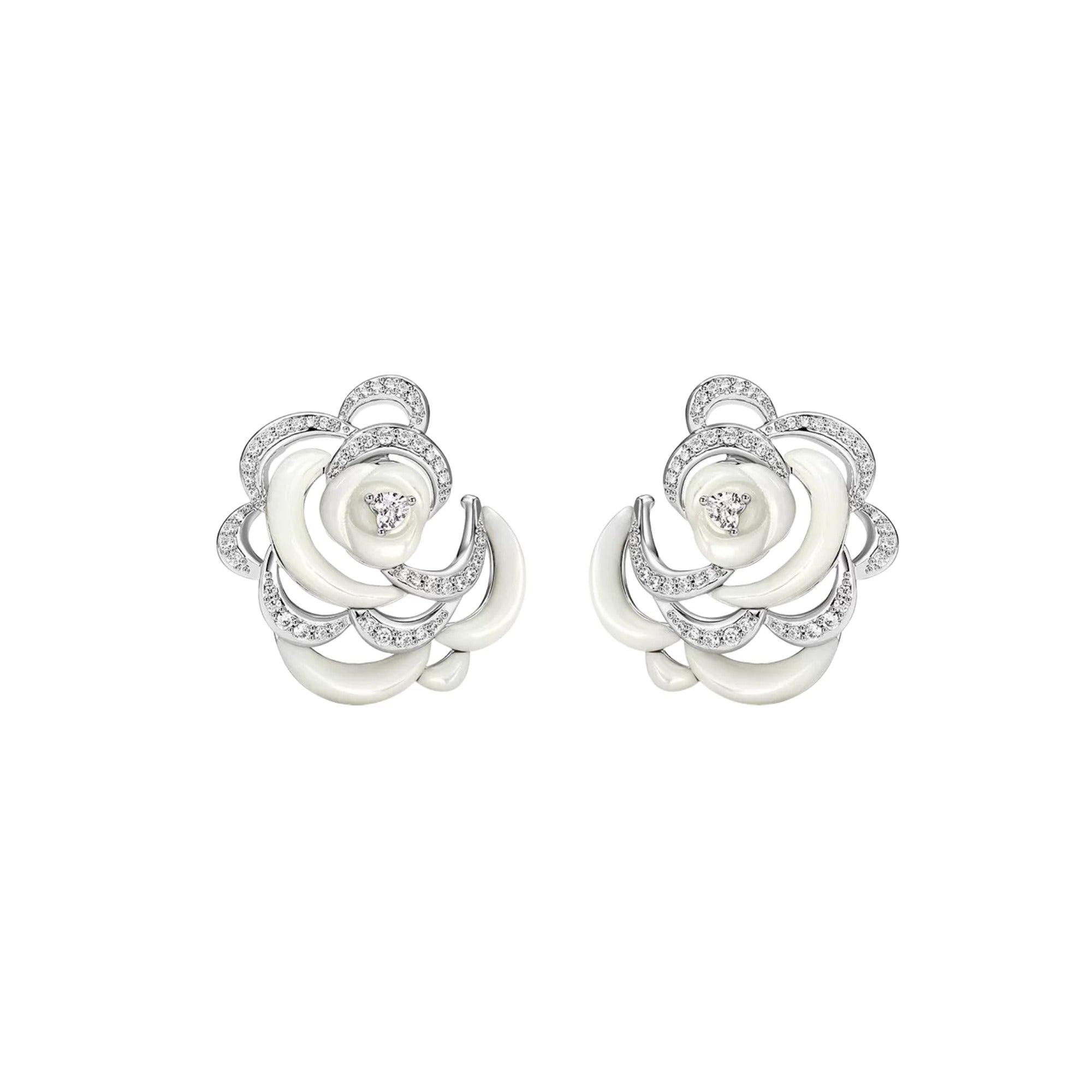Cosima White Rose Mother-of-Pearl Floral Stud Earrings