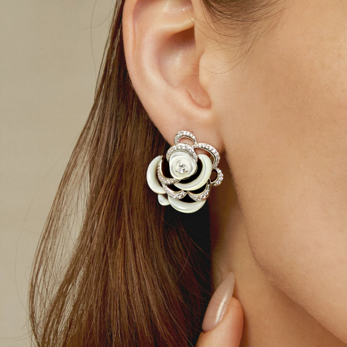Cosima White Rose Mother-of-Pearl Floral Stud Earrings