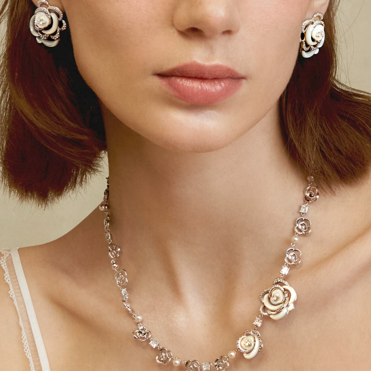 Cosima White Rose Mother-of-Pearl Floral Stud Earrings