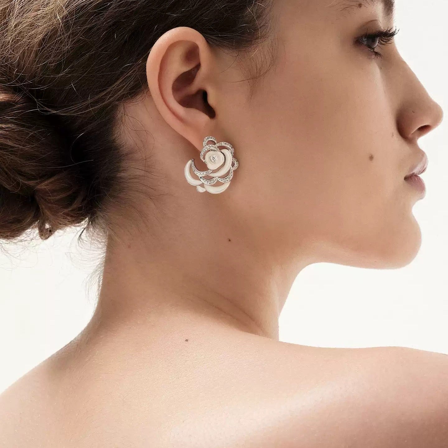 Cosima White Rose Mother-of-Pearl Floral Stud Earrings