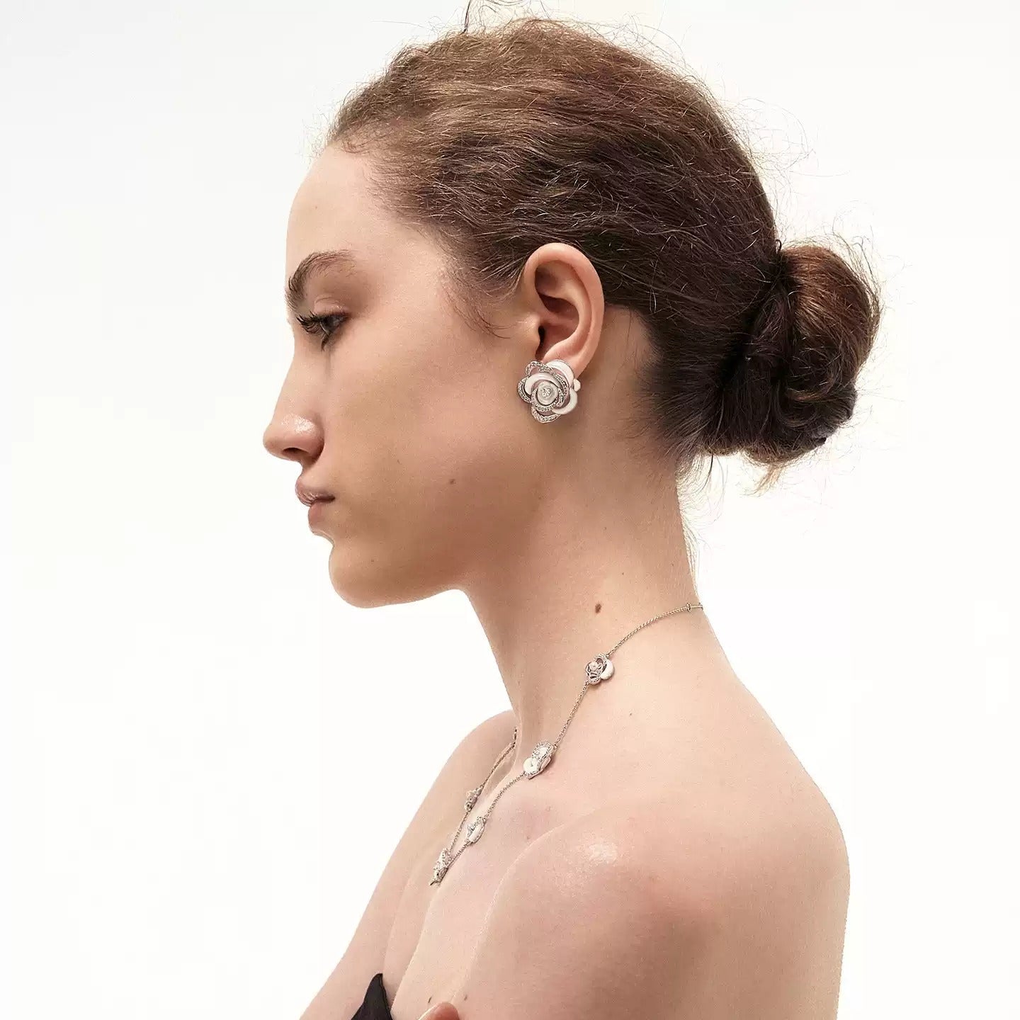 Cosima White Rose Mother-of-Pearl Floral Stud Earrings